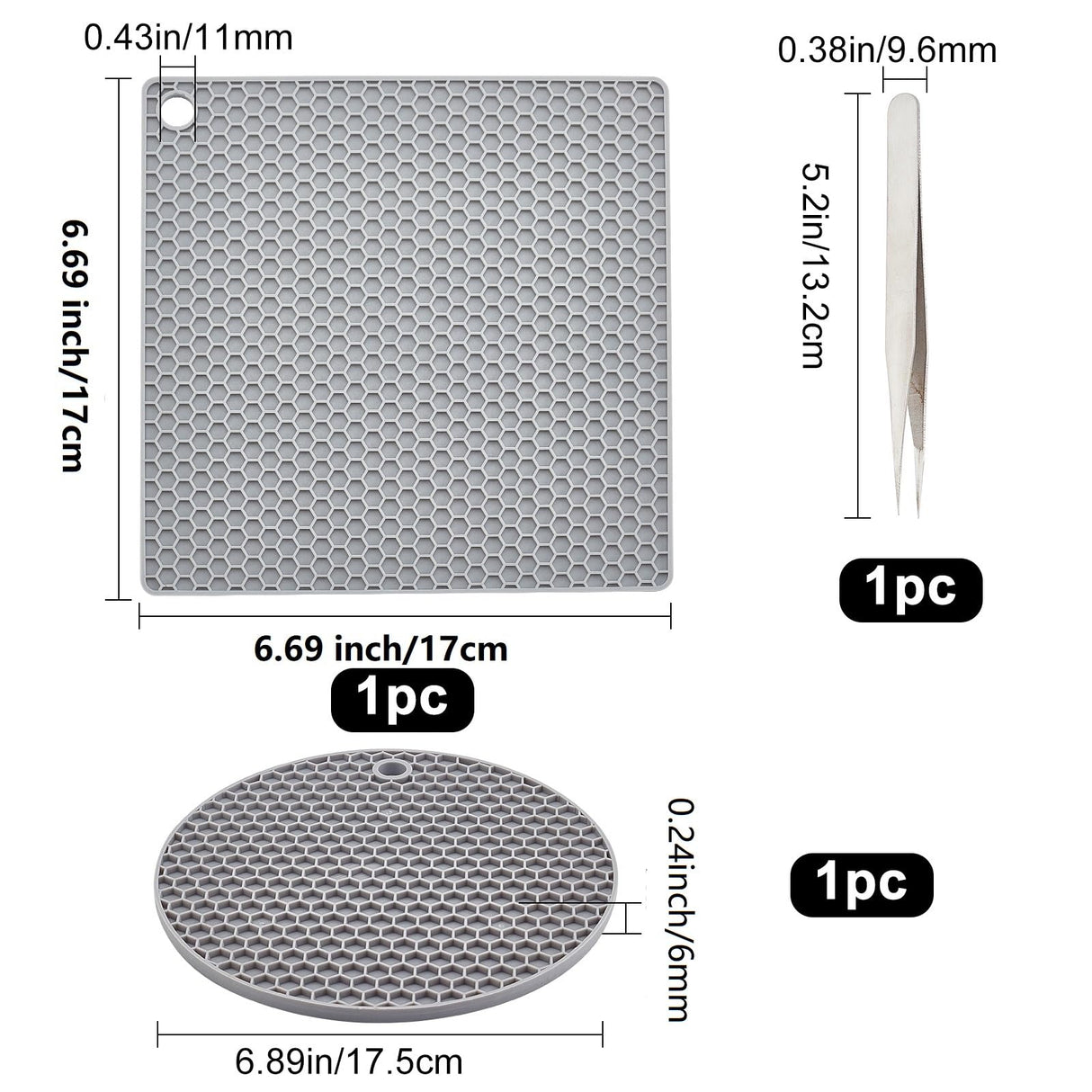 GORGECRAFT 2 Styles Silicone Doming Mats Round Square Resin Doming Mats Heat Resistant Synthetic Rubber Honeycomb Gray Pads Trays Tweezer for DIY GORGECRAFT