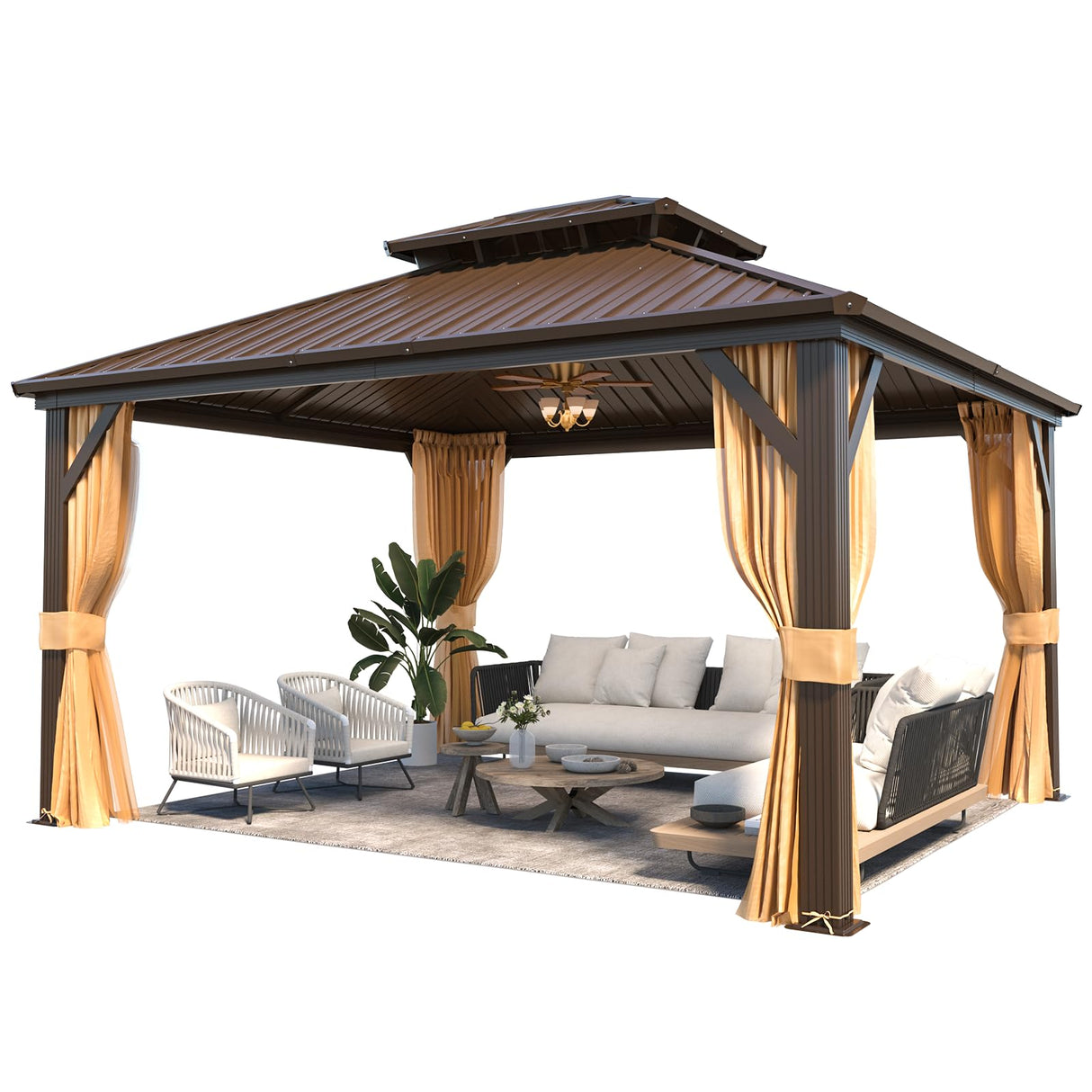 YOLENY 10' x 12' Hardtop Gazebo, Metal Gazebo with Aluminum Frame, Double Galvanized Steel Roof, Curtains and Netting Included, Pergolas for Patios, YOLENY