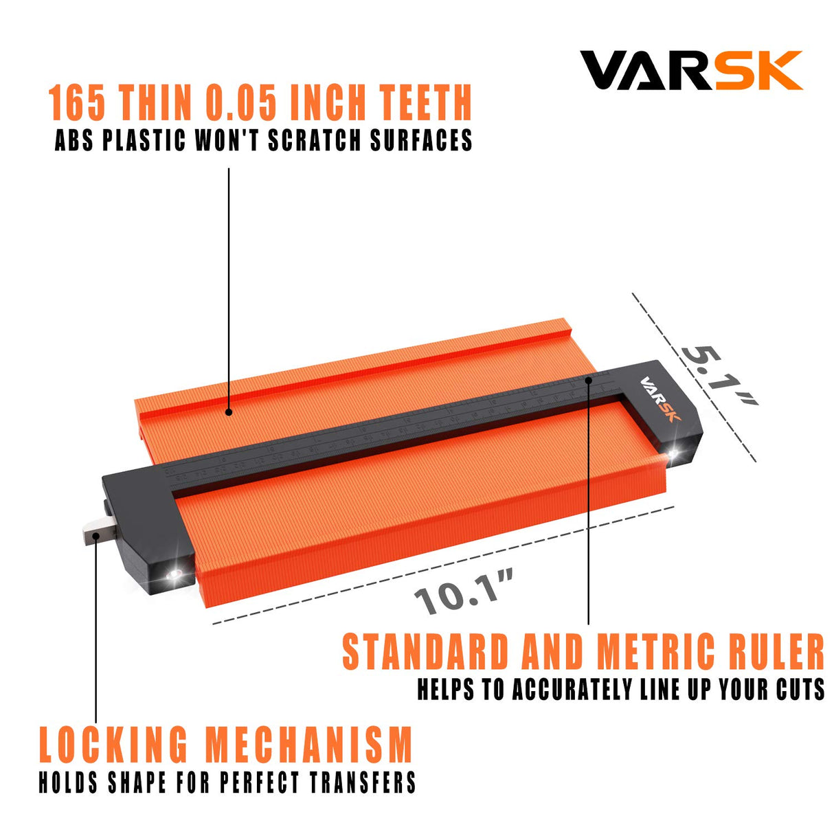 VARSK Contour Gauge Profile Tool with Light 5+10 Inch - Super Gauge Shape and Outline Tool, Gifts for Men Dad Him, Cool Gadgets for Men DIY Handyman, VARSK