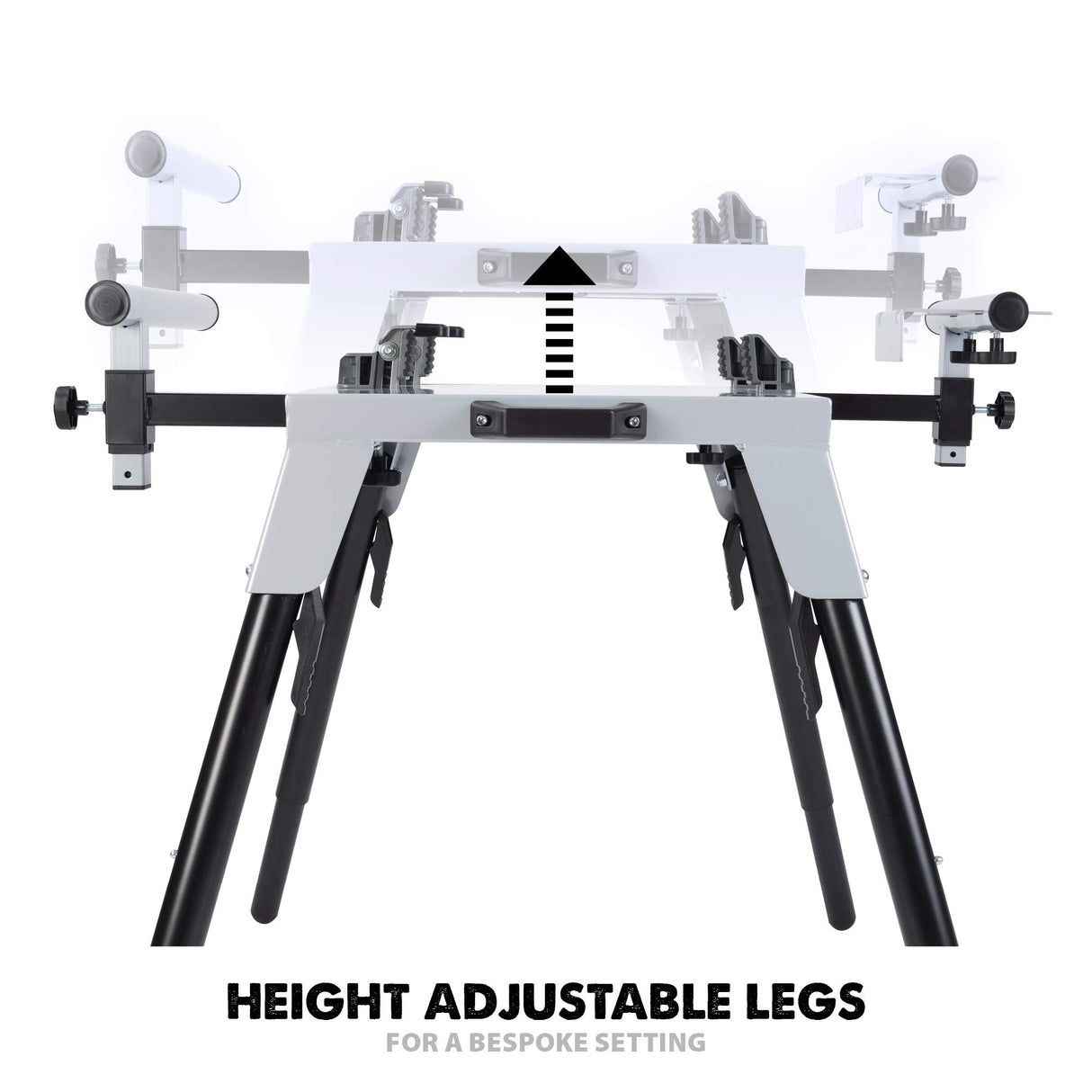 Evolution Power Tools 005-0002 Chop Saw Stand with Universal Fitting, Height Adjustable, 3M Extendable Arms & Supports Upto 225KG,Black/ Silver Evolution
