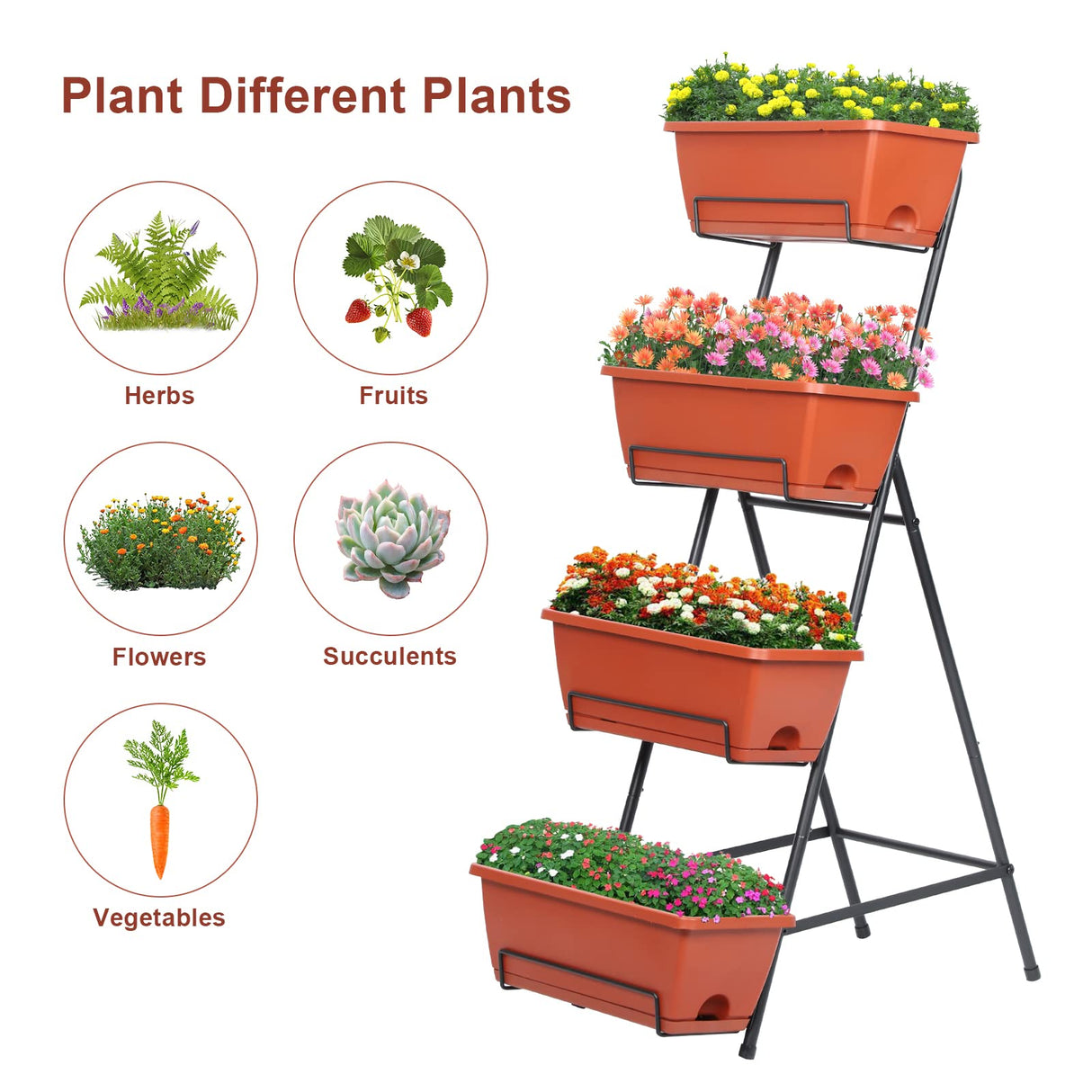 4 Tiers Vertical Raised Garden Bed, Planter Raised Beds Freestanding Elevated Planter Bed with Planter Tray for Indoor and Outdoor Flowers Herbs Nandae