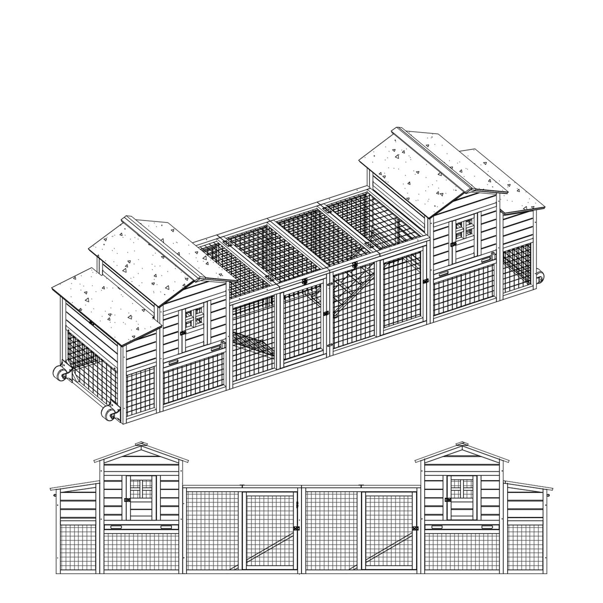 PetsCosset 158in Chicken Coop Wooden Indoor Outdoor for 1-6 Chickens Extension Chicken Houses with Removable Tray Nesting Box and Run(Set of Two), PetsCosset