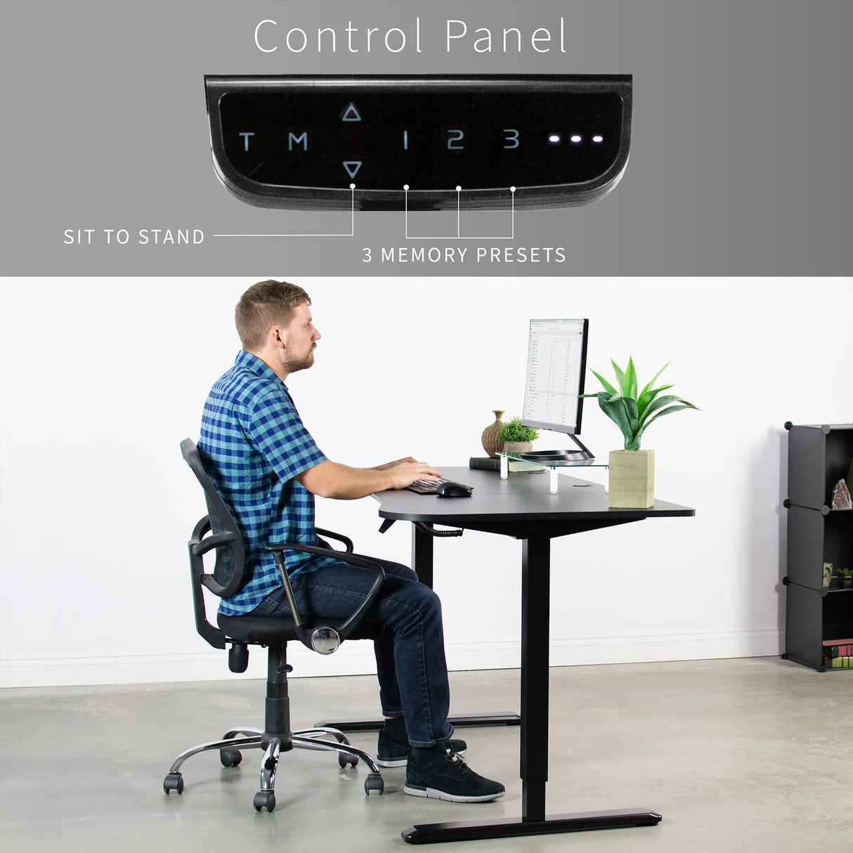 VIVO Electric Height Adjustable 63 x 32 inch Memory Stand Up Desk, Black Table Top, Black Frame, Touch Screen Preset Controller, 2E Series, VIVO