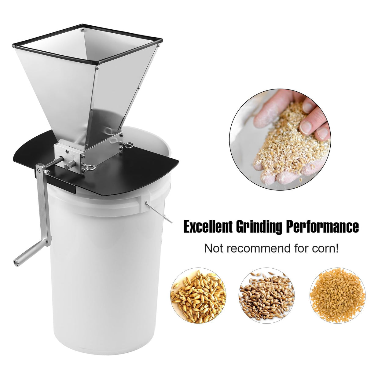 FERRODAY Malt Mill Malted Grain Mill 2 Roller Stainless Steel Malt Crusher Heavy Duty Malt Mill Homebrew Grain Crusher Adjustable Barley Grinder Low Ferroday