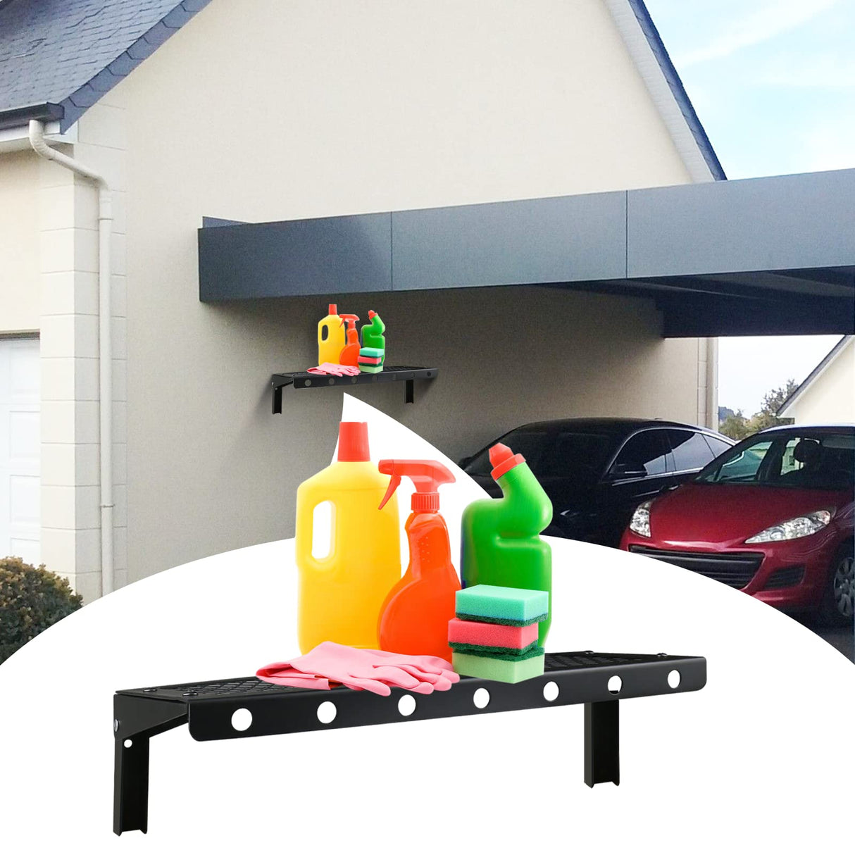 Sedesbon Set of 2 Black Floating Wall Shelves with Mesh Panels for Versatile Home Decor Sedesbon