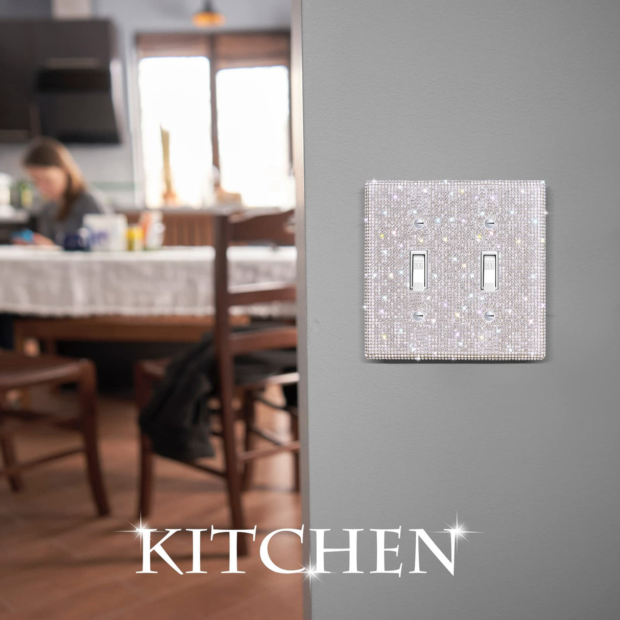 Shiny Rhinestones Wall Plate Cover Switch Cover Outlet Covers Wall Plate Cover Switch Cover Decorative Bling Switch Cover (Silver,2-Gang Toggle) Yookeer