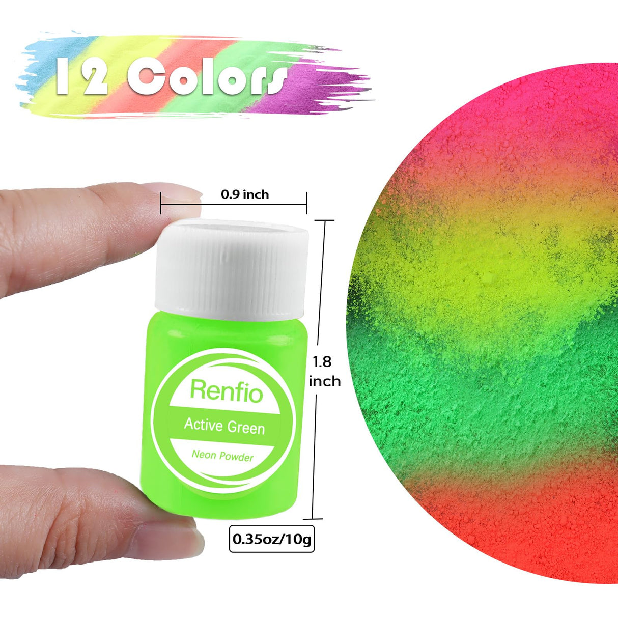 Renfio Neon Pigment Powder, 12 Colors Neon Mica Powder, 10g/Jar Bright Fluorescent Nail Glitter Powder for Nail Art, Candle Dye, Epoxy Resin, Soaping Renfio