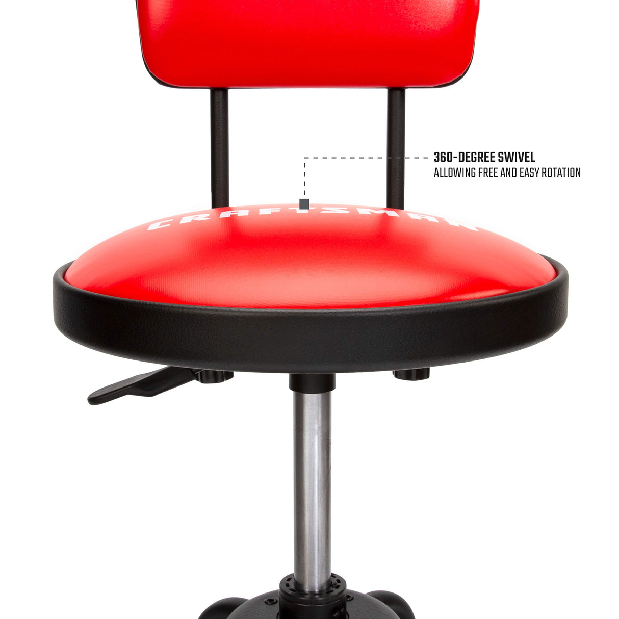 Craftsman Adjustable Height Work Shop Stool, 29 to 34-inches Tall, Rip-Resistant Padded Vinyl Seat, 300-lb Capacity, 360-degree Footrest, Non-Marring Craftsman