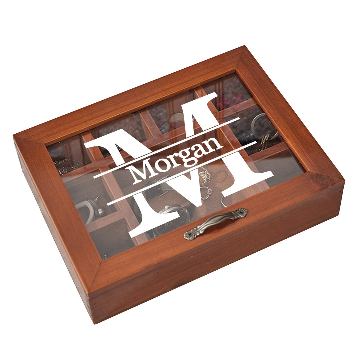 Personalized Wooden Jewelry Box Organizer for Men Custom Gifts for Dad Husband Grandpa Boyfriend Customized Watch Jewelry Storage Box with Initial Generic