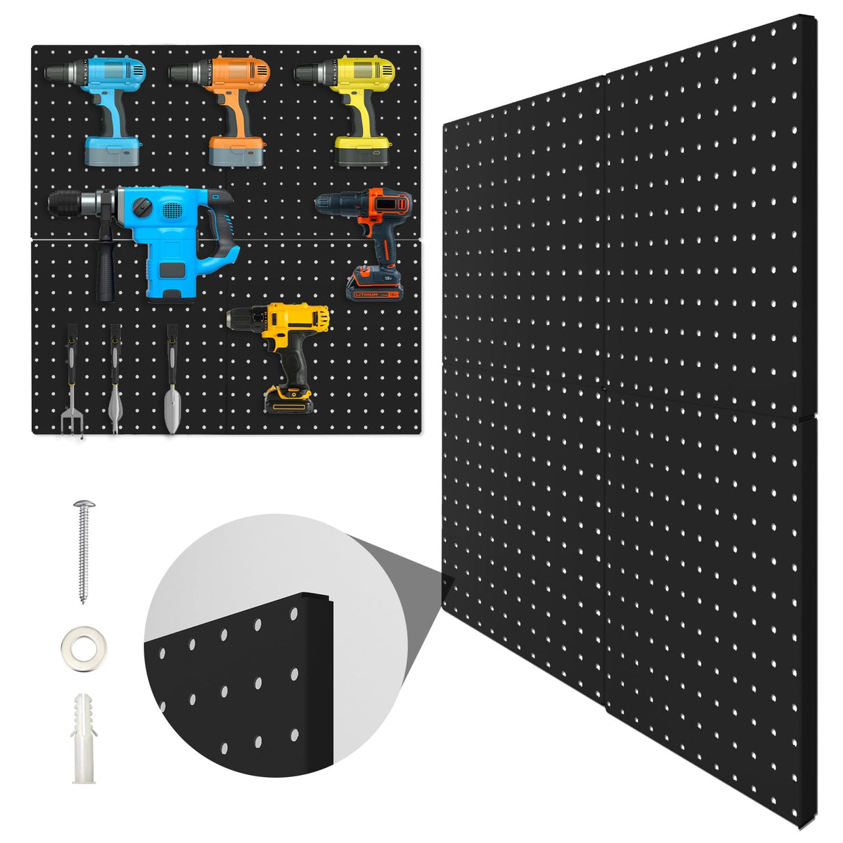 Peg Board, 4 Pack Metal Pegboard Panels Black Pegboards Wall Organizer with Bent Frame Large Heavy Duty Peg Board for Walls Home, Garage Tool Hogurity