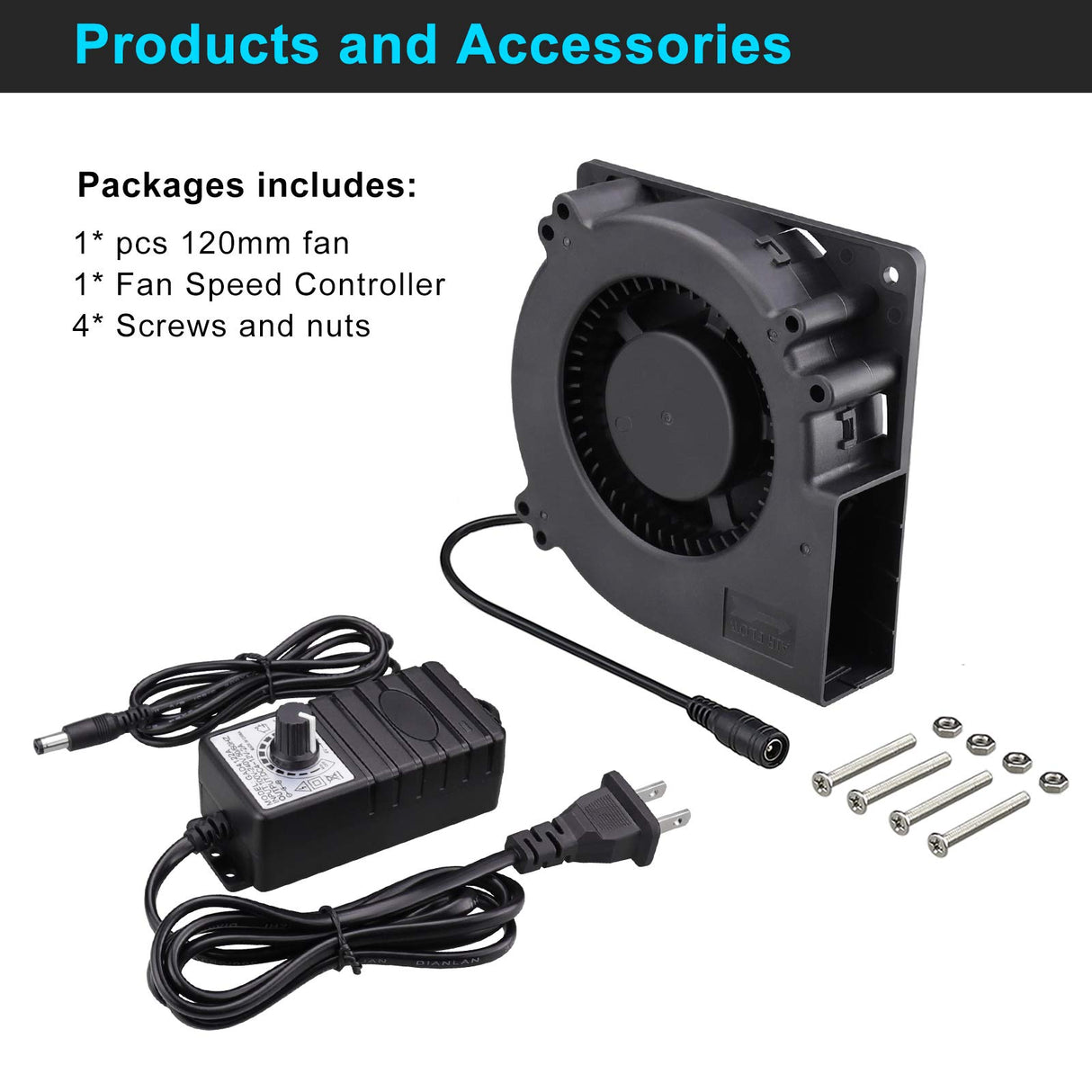 Wathai 120mm x 32mm Blower Centrifugal Fan 110V 220V AC Powered Fan with Speed Controller 4V to 12V, DC Dual Ball High Airflow for Receiver DVR Xbox Wathai