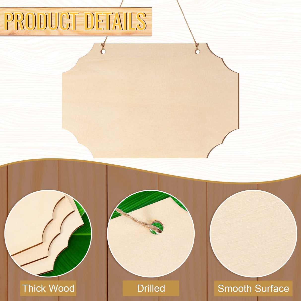 30 Pcs Unfinished Wood Sign Blank Wood Blanks for Crafts Wooden Plaque for Crafts Wood Hanging Sign Blank Rectangle Wooden Sign Wooden Slices Banners Kigley