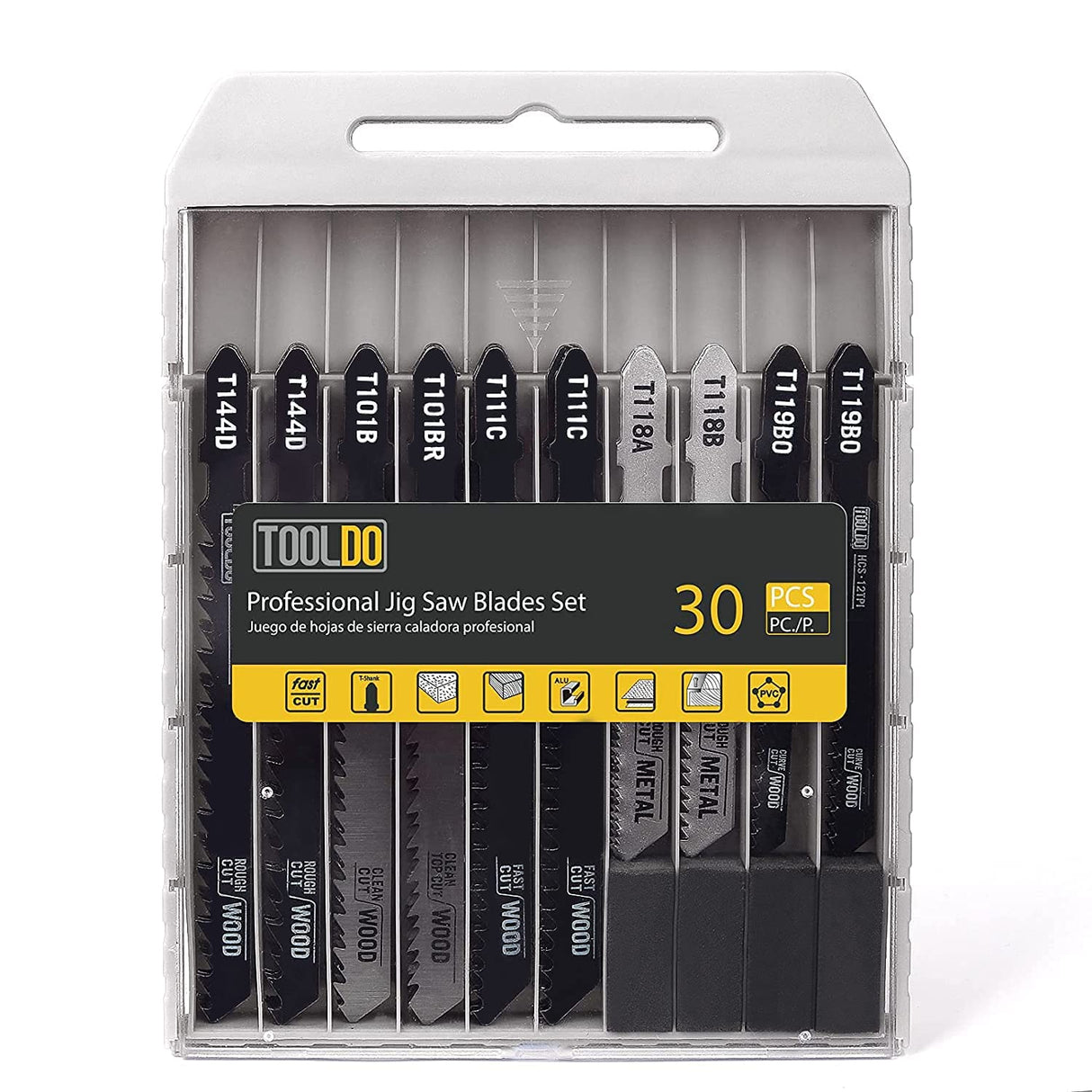 TOOLDO Jigsaw Blades Set 30 Piece, Assorted Professional Jig Saw Blades for T-Shank,Wood and Metal Cutting, Replacement Saw Blade for Dewalt, TOOLDO