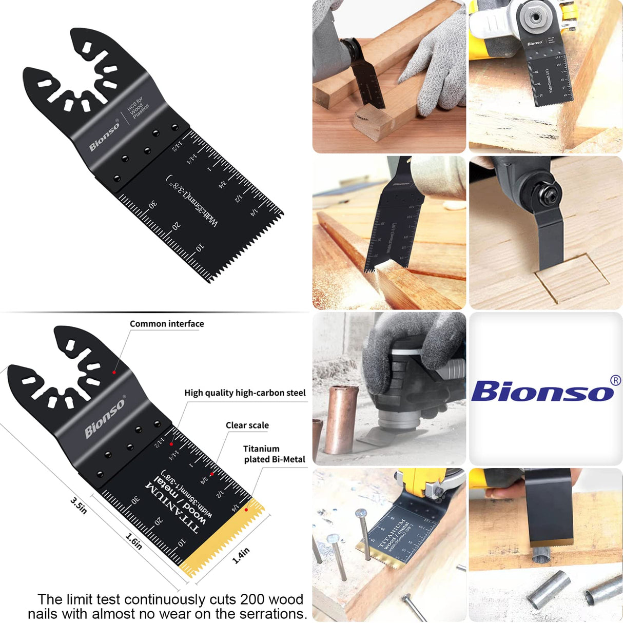 Bionso 28PCS Oscillating Saw Blades, Professional Universal Titanium Multitool Blades for Wood Plastics Metal, Quick Release Multi Tool Blades Kits Bionso