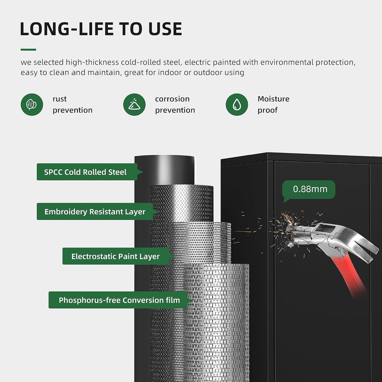 Greenvelly Metal Garage Storage Cabinet with with Pegboard,Black Tool Steel Cabinet with Doors and Adjustable Shelves, Tall Lockabke Garage Cabinet Greenvelly