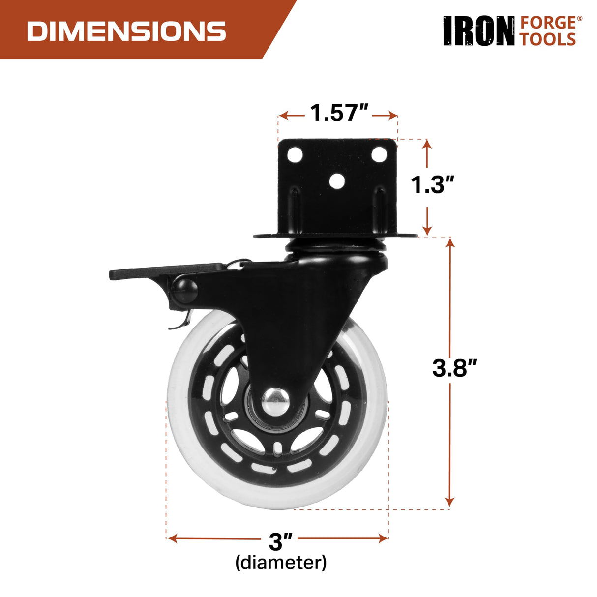 Iron Forge Tools Side Mount Casters Set of 4 Heavy Duty- Swivel Caster Wheels for Furniture Legs, Table, Workbench, Cart, Bed, Black Powder Coated Iron Forge Tools