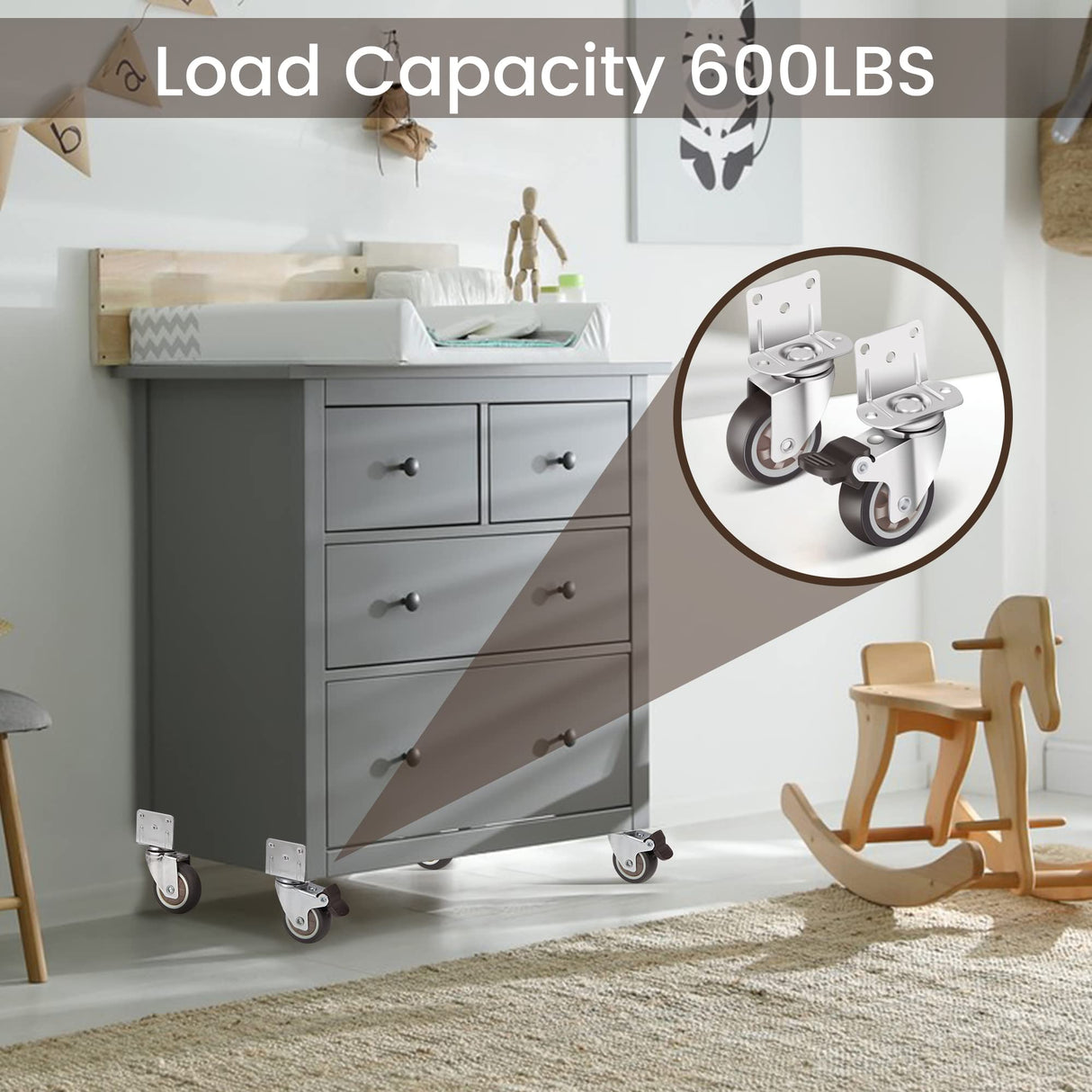 Nefish Side Mount Casters 2 Inch L-Shaped Small Rubber Caster Set of 4, Ball Bearing 360 Degree Plate Swivel Castors Wheel 600 LBS, Casters Wheels Nefish