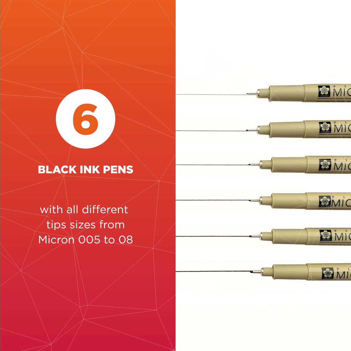 SAKURA Pigma Micron Fineliner Pens - Archival Black Ink Pens - Pens for Writing, Drawing, or Journaling - Assorted Point Sizes - 6 Pack SAKURA