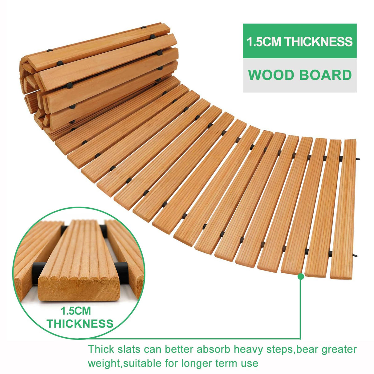 RELIANCER 6' Wooden Garden Pathway,Outdoor Roll Out Cedar Curved Walkway,Patio Path Decorative Garden Boardwalk Walkways,Weather-Resistant Roll Up RELIANCER