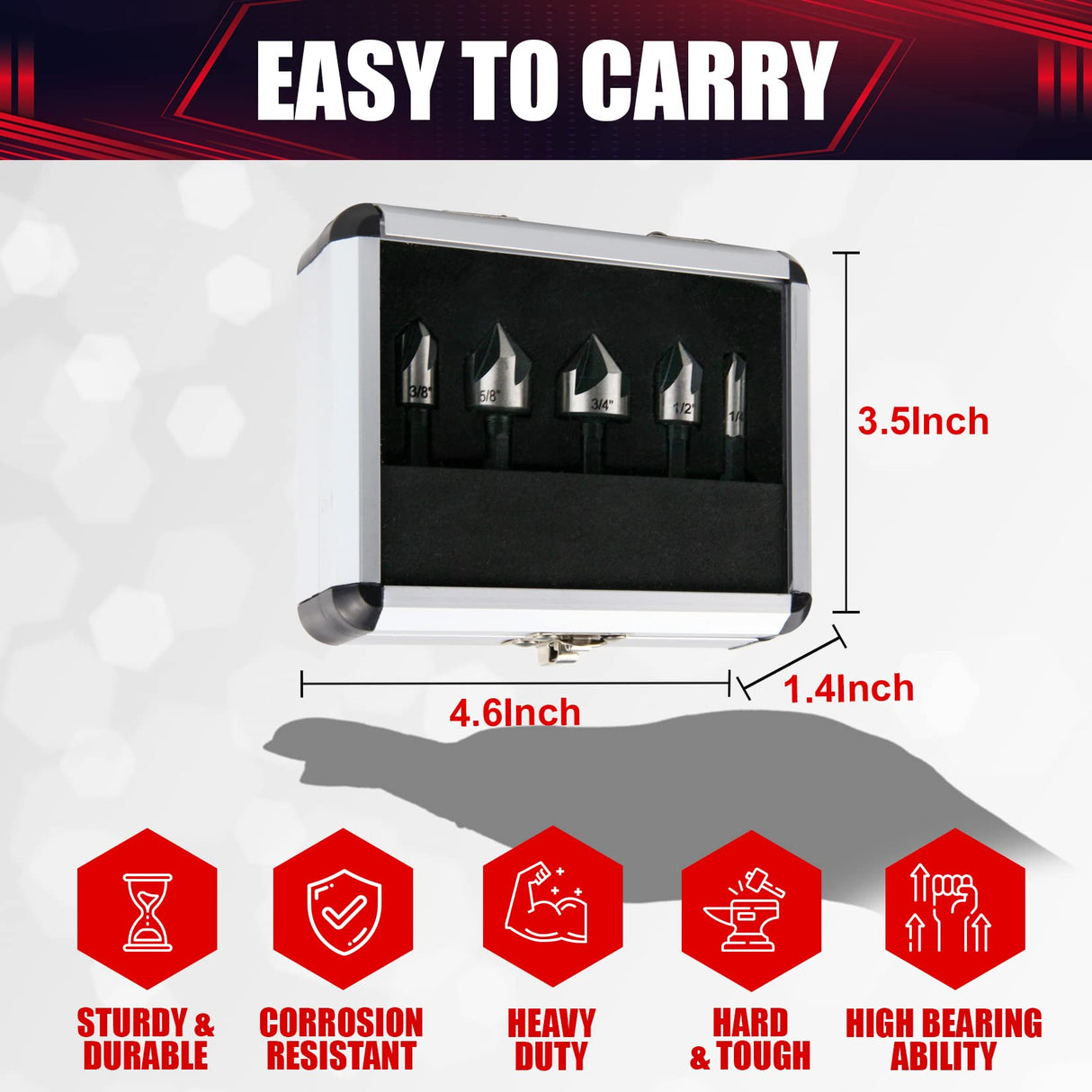 wesleydrill 5 pcs Countersink Drill Bit Set,82 Degree Counter Sink, Fit for Sink Holes into Most Machinable Metals, Plywood, Softwood, Hardwood, wesleydrill