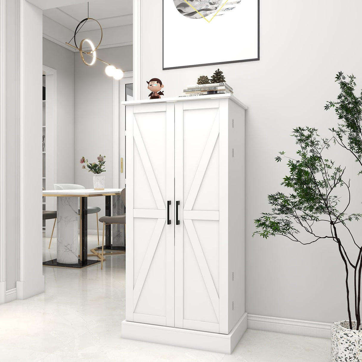 Locsear Kitchen Pantry Storage Cabinet w/LED, 50" Pantry Cabinets w/Doors and Shelves, Freestanding Pantry Cupboard for Kitchen, Dinning Room, Living Locsear