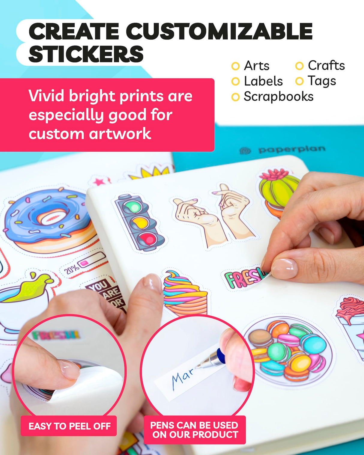 Sticker Paper for Inkjet Printer - Printable Vinyl Sticker Paper - Sticker Paper - (30 Sheets, 8.5 x 11", Matte White) - Sticker Printer Paper - Paper Plan