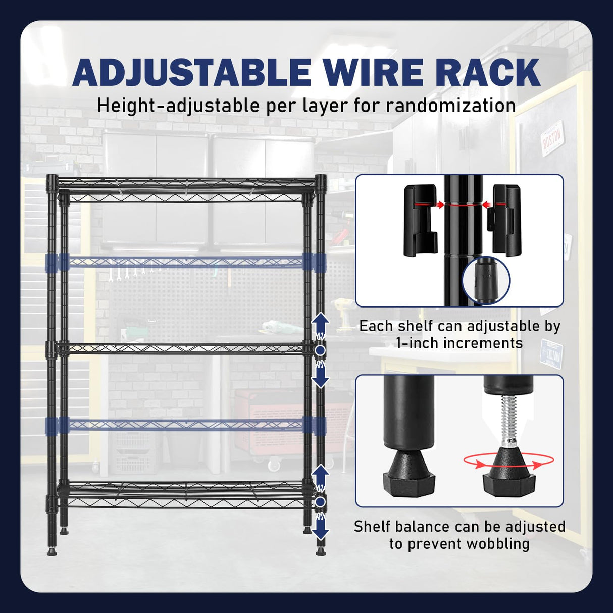 PayLessHere Wire Shelving Unit Heavy Duty Storage Rack Metal Shelf Garage Organizer Wire Rack with Casters (Black, 23" D x 13" W x 30" H) PayLessHere