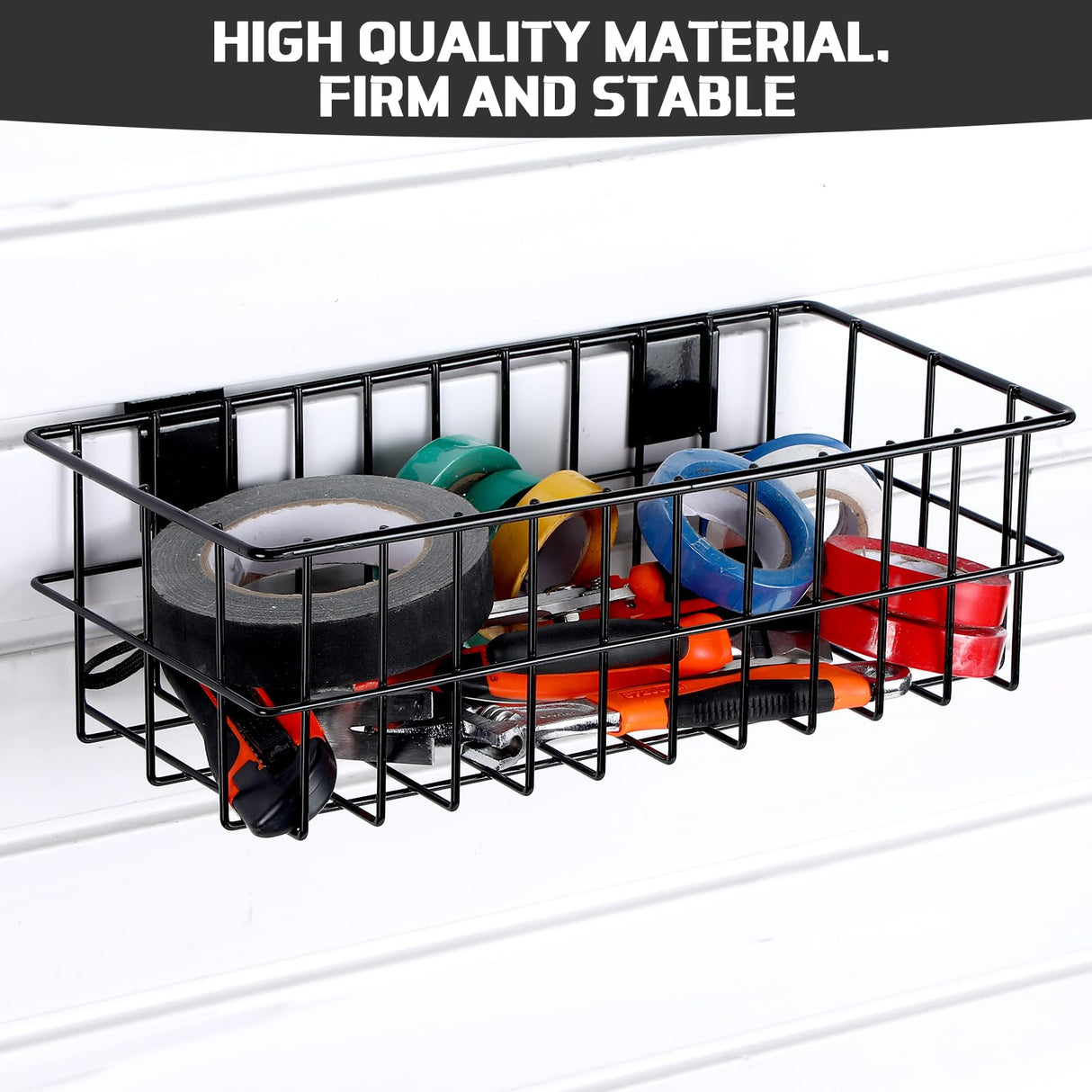 Hicarer 4 Pcs Slatwall Baskets, Large Size Metal Mounted Ventilated Slatwall Baskets Slatwall Panel Hanging Wire Basket Slatwall Accessories for Hicarer