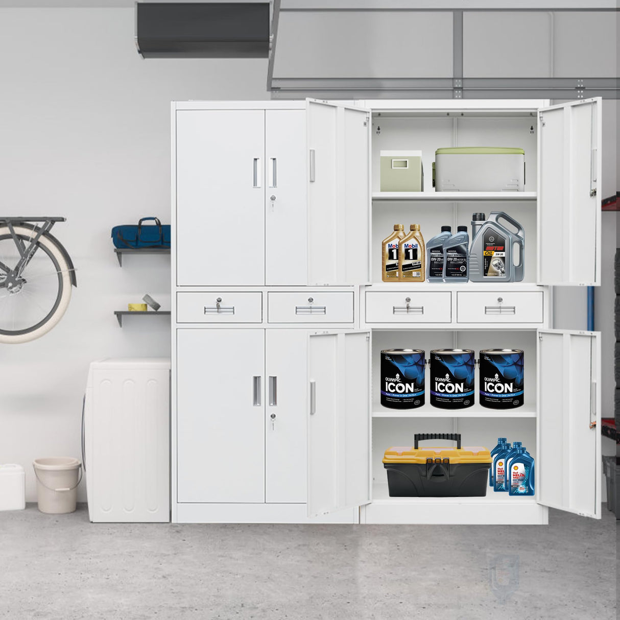 CMY Metal Storage Cabinet, 71" H x 32" W x 16" D Locking Storage Cabinet with Adjustable Shelves and 2 Drawers, Steel Storage Cabinet for Office, CMY