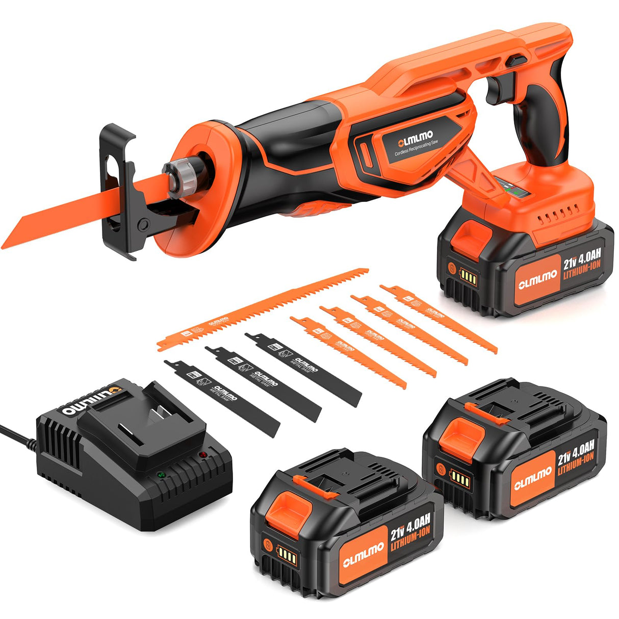 Reciprocating Saw Cordless, Brushless Cordless Reciprocating Saw with 21V 8000mAh Battery, 3000SPM 28mm Reciprocating Stroke, 8 Saw Tool-Free Blade olmlmo