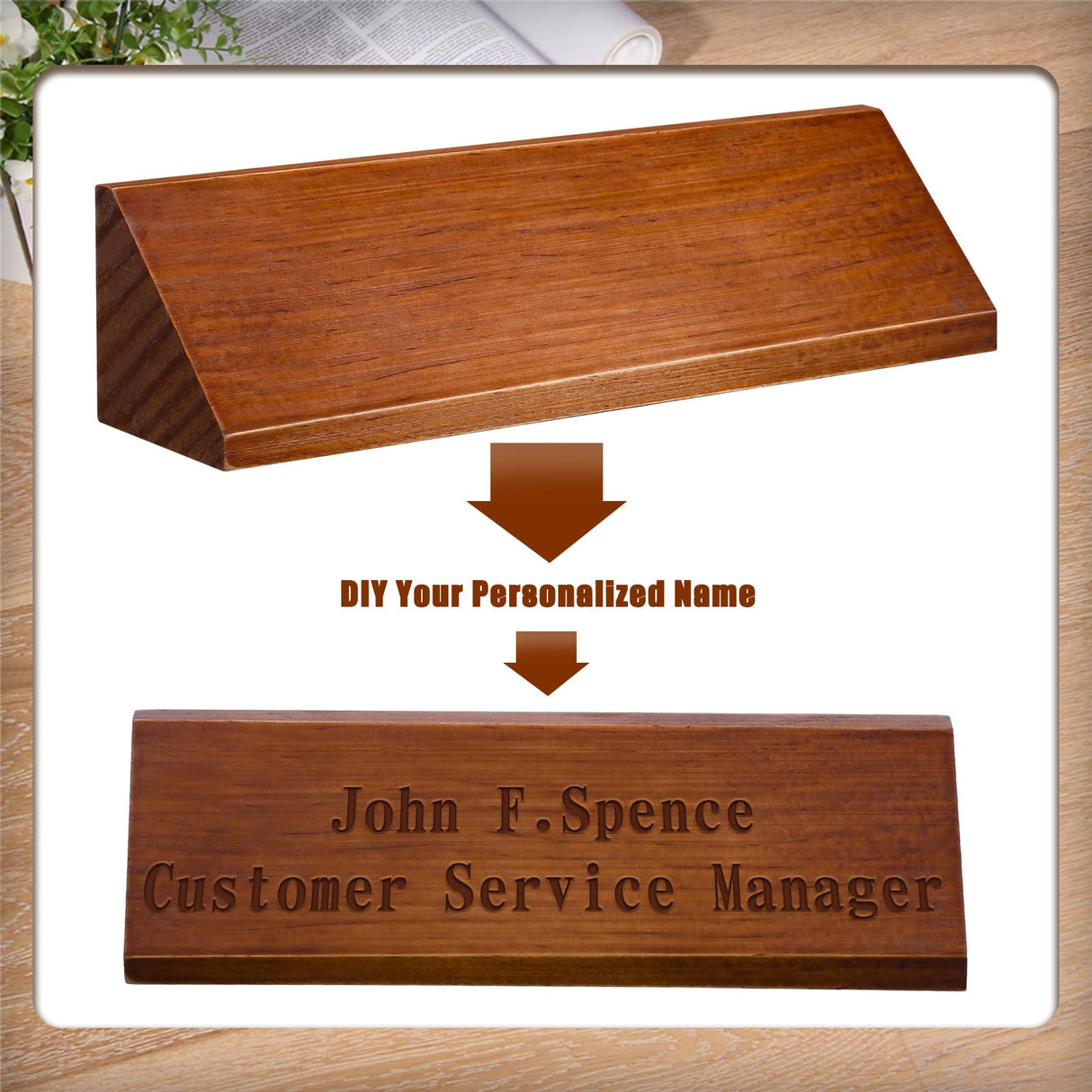 Eersida 2 Pcs Blank Business Wood Name Plate for Desk Name Plate Walnut DIY Personalized Wooden Name Plaque for Desk Nameplate for Office Classroom Eersida