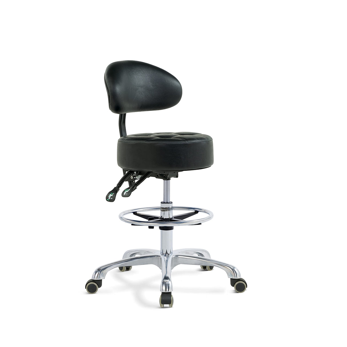 Grace & Grace Height Adjustable Rolling Swivel Tall Stool Chair with Back Support,Heavy Duty Stool with Wheels for Salon,Massage, Factory, Shop,Work Grace&Grace