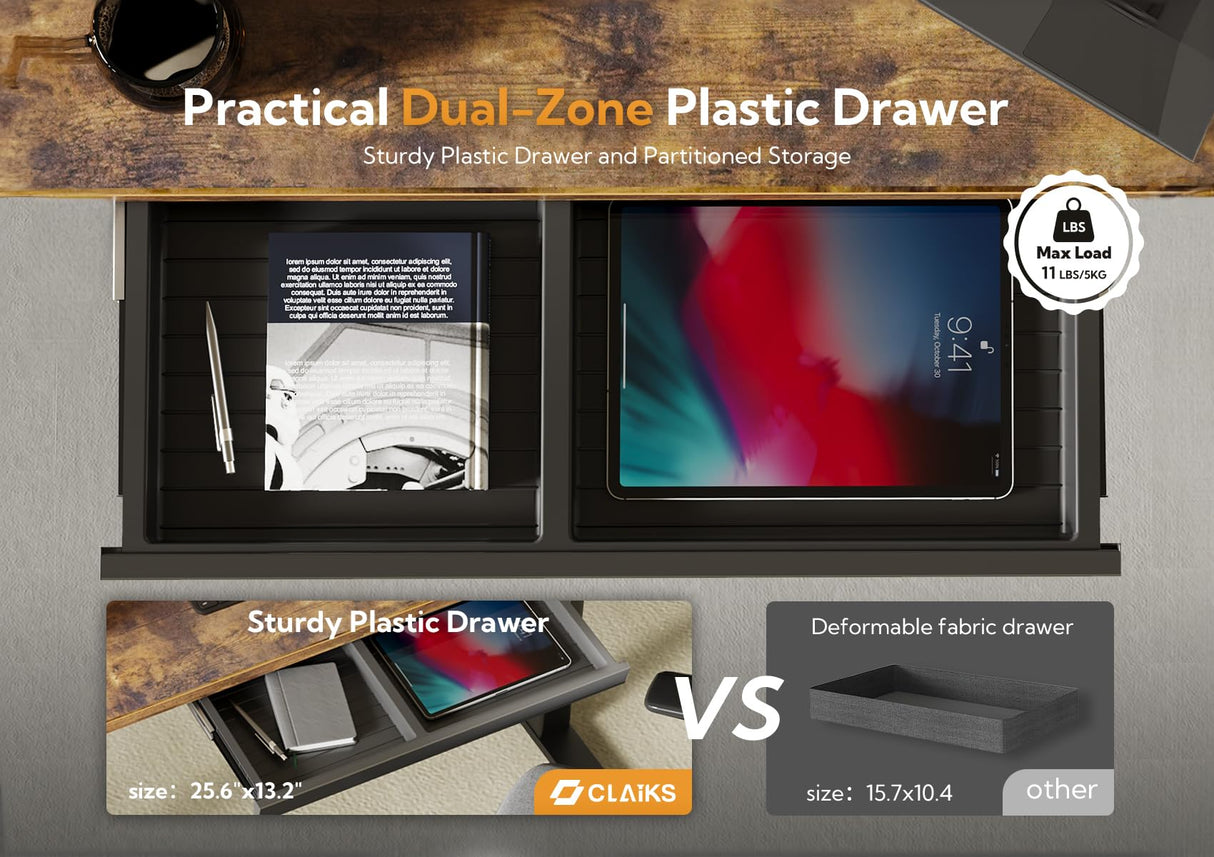 Claiks Standing Desk with Drawers, Stand Up Electric Standing Desk Adjustable Height, Sit Stand Desk Computer Workstation, 48 Inch, Rustic Brown Claiks