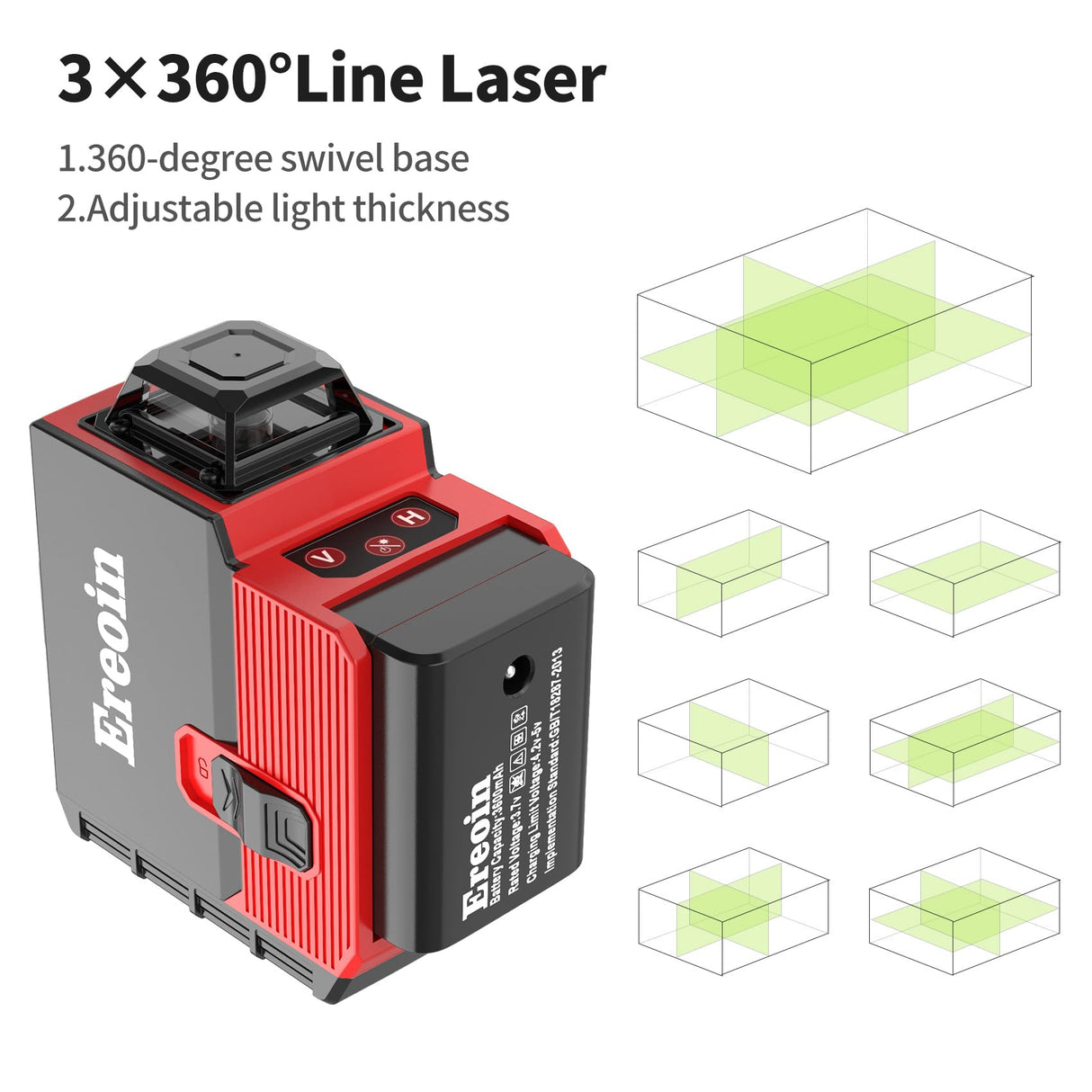 12 Lines Laser Level 3x360° Self Leveling Green Laser Level,3D Green Cross Line for Construction and Picture Hanging,Laser measurement calibration Ereoin