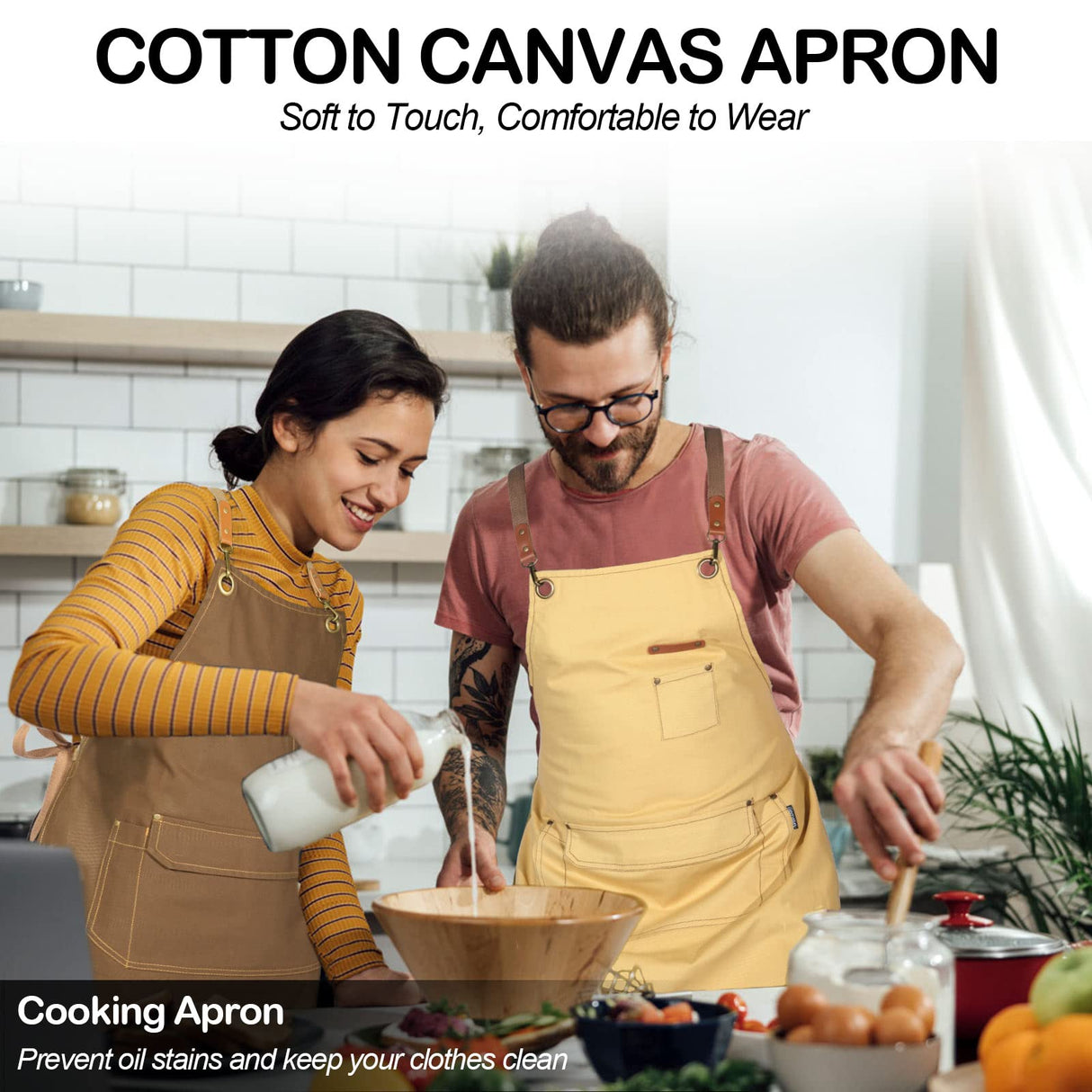 Chef Apron for Men Women with Gift Box Pack, Cross Back Apron with Pockets for Kitchen Cooking Baking Artist Painting, Cotton Canvas Work Aprons for Genixart