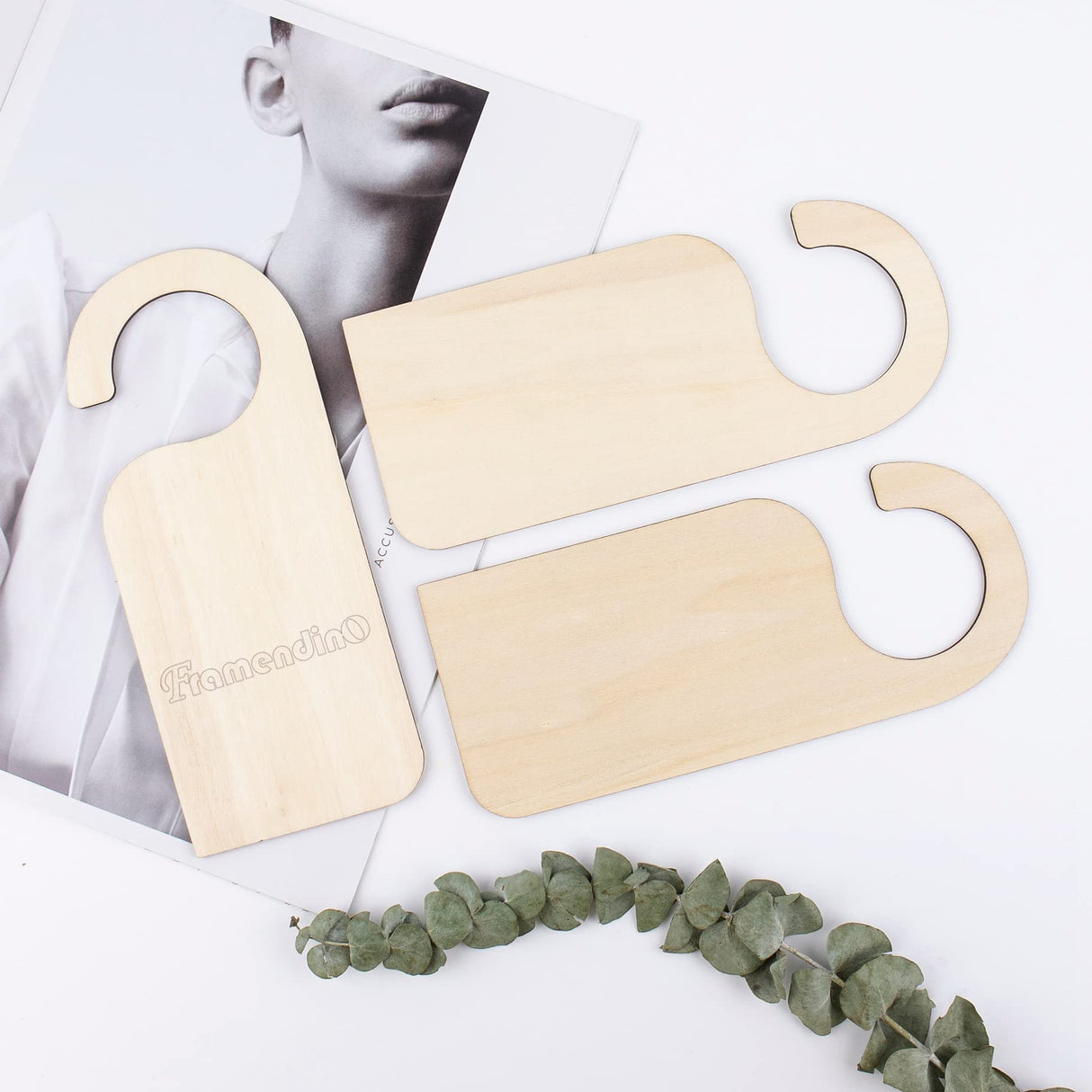 Framendino, 6 Pieces Unfinished Wood Door Sign Blank Wooden Hanger Plaque DIY Craft Project Message Notes Memo Board Door Knob Sign Framendino