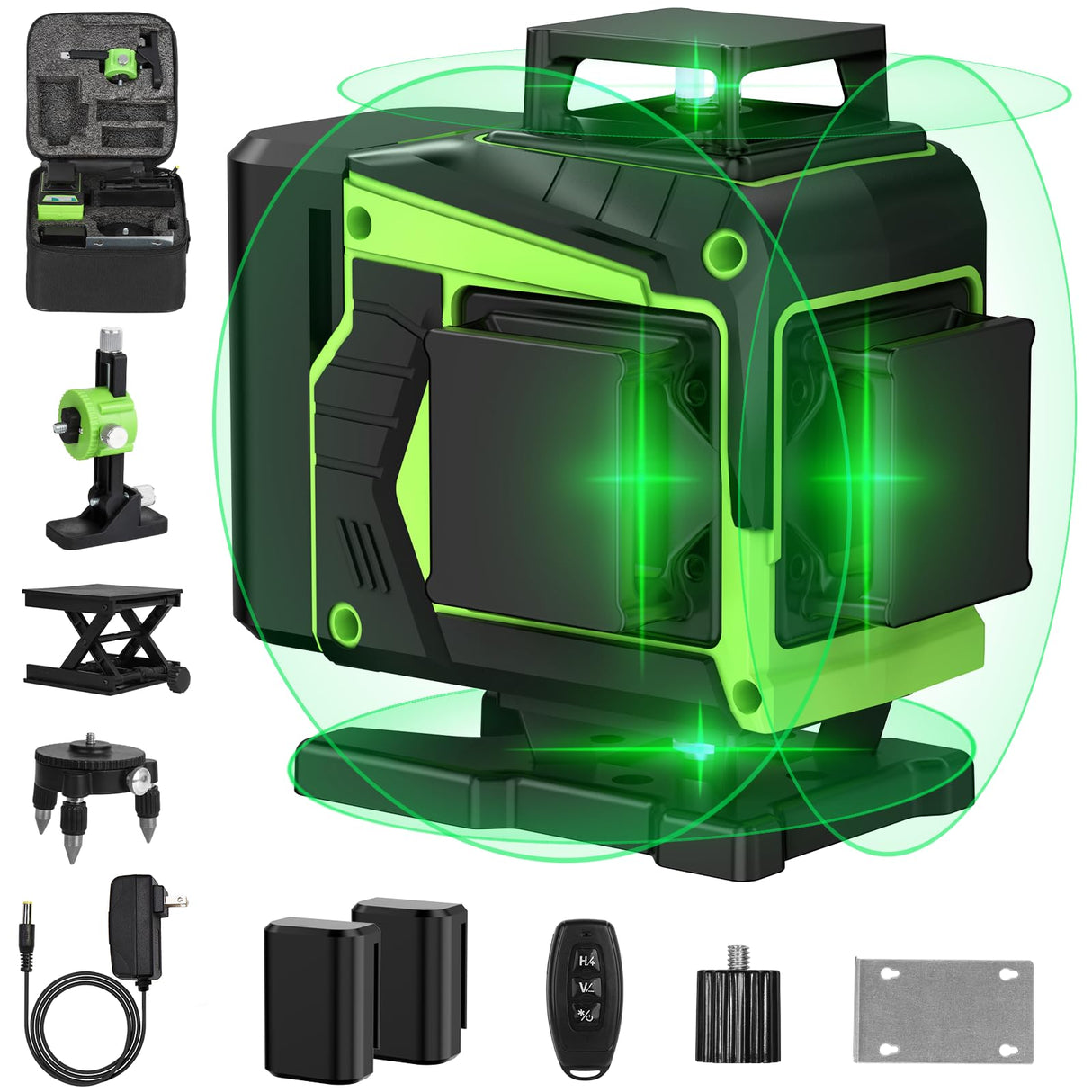 16 Lines Laser Level Self Leveling, 4x360°Professional 4D Green Cross Line laser Level for Construction and Picture Hanging with 2 Batteries, ENRIPRT