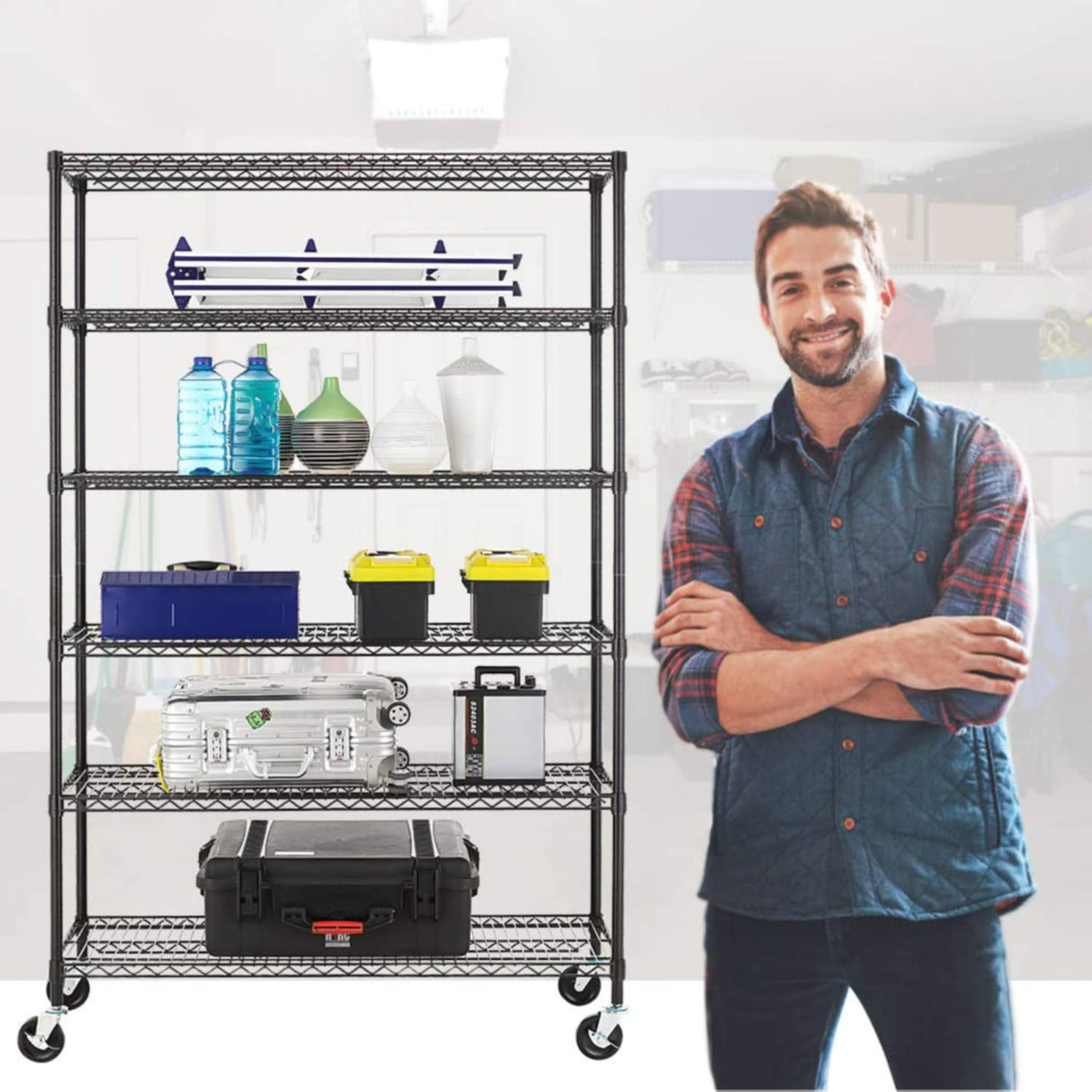 BESTOFFICE FURNITURE Large Heavy Duty Metal Wire Shelving Height Adjustable Commercial Grade Utility Steel Storage Rack on 4” Casters 6000 LBS BestOffice