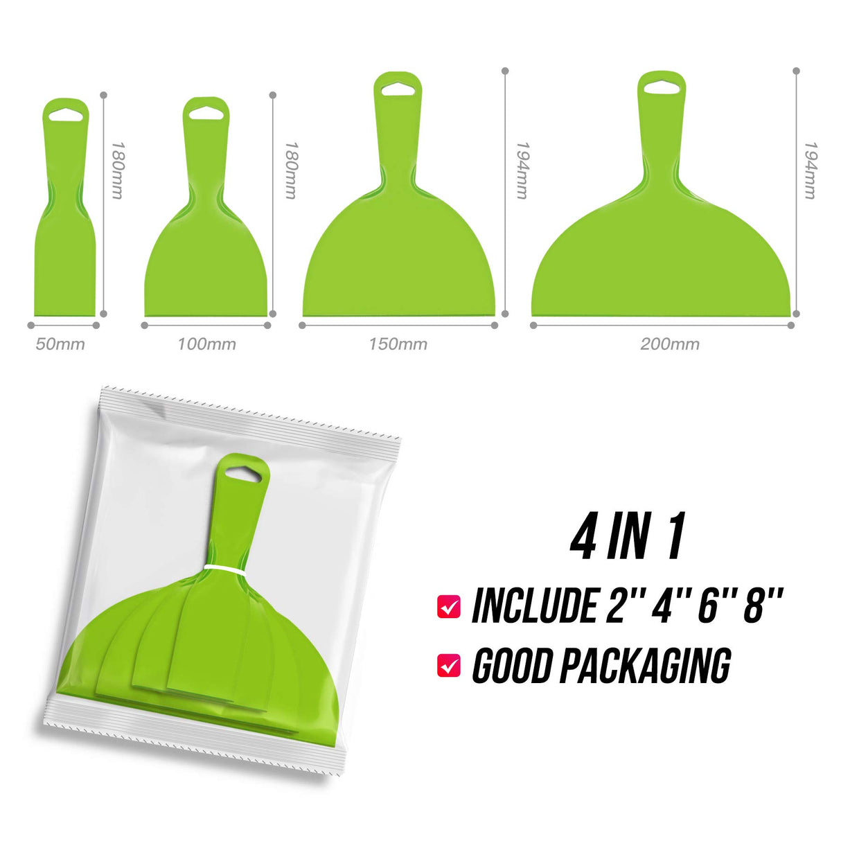 BANGBANGSING 4 Pack Putty Knife, Large Size Pack, Flexible Plastic Paint Scraper Tool for Spackling, Wallpaper Scraper Plastic, Spatula Scraper, BANGBANGSING