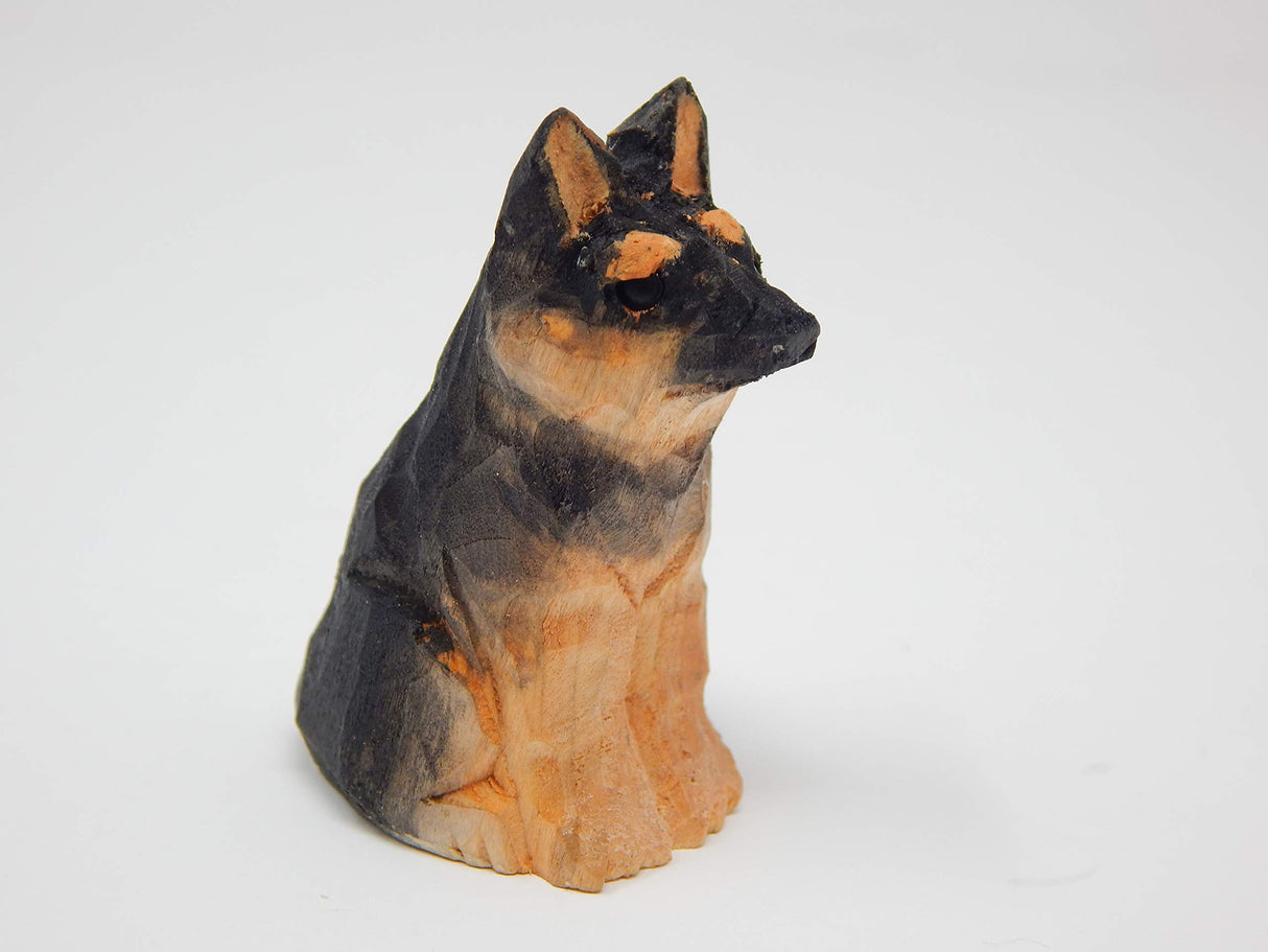 German Shephard Dog Puppy Figurine Miniature Wood Carving Handmade Home Decor Small Animal Garden Statue Pet Canine Hound Selsela