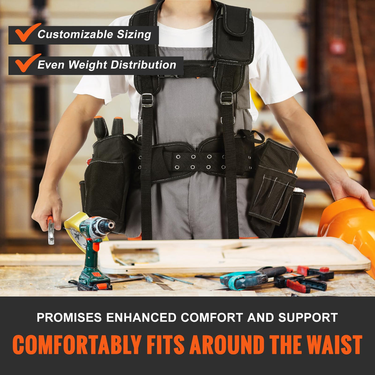 VEVOR Tool Belt with Suspenders, 29 Pockets, 29-54 inches Adjustable Waist Size, Tool Belts for Men, 600D Polyester Heavy Duty Carpenter Tool Pouch VEVOR