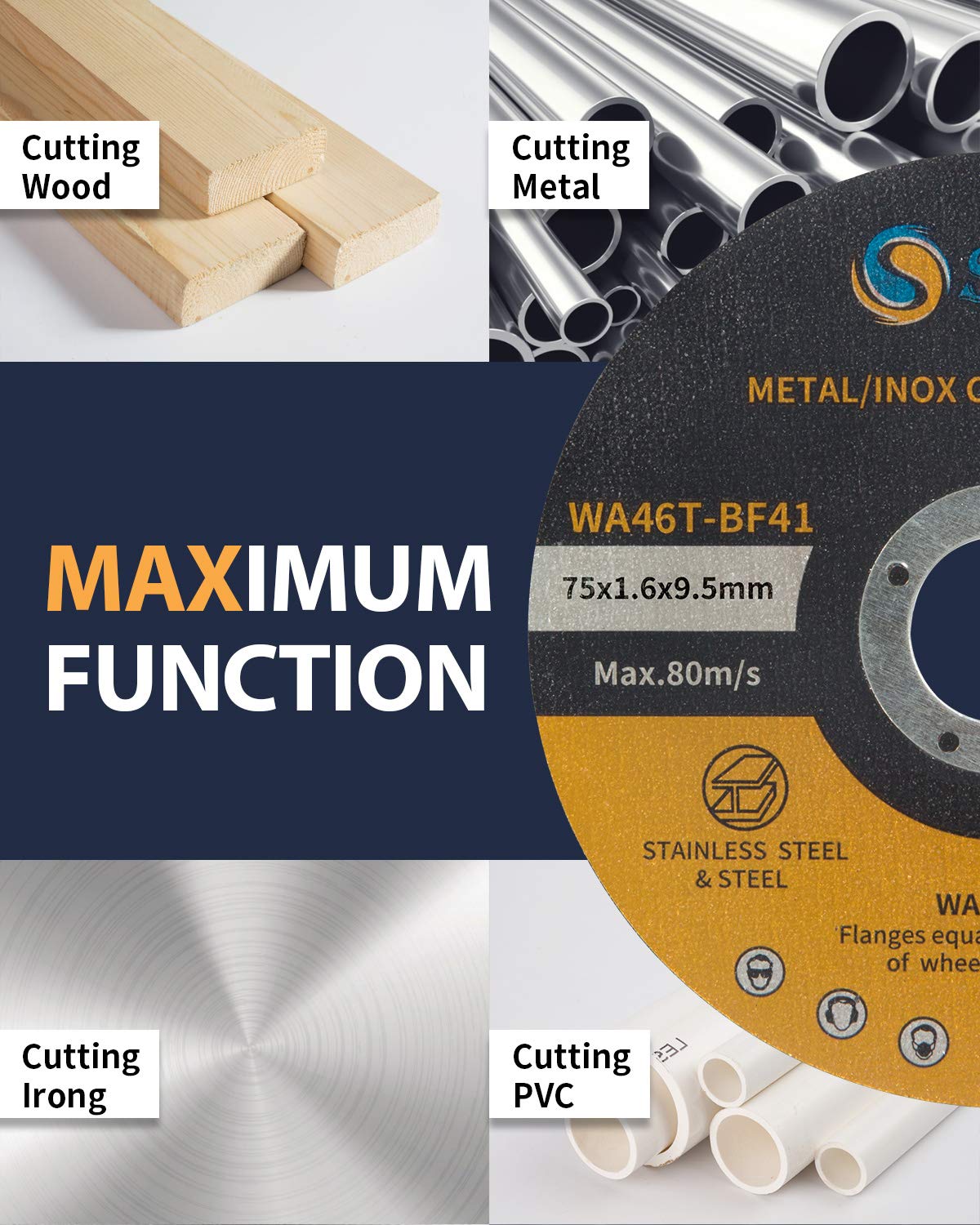 S SATC Grinder Wheel 25 PCS Cut Off Wheels 3 Inch Cut Off Wheel 3"x1/16"x3/8" Fits Any Angle Grinder Air Tool S SATC