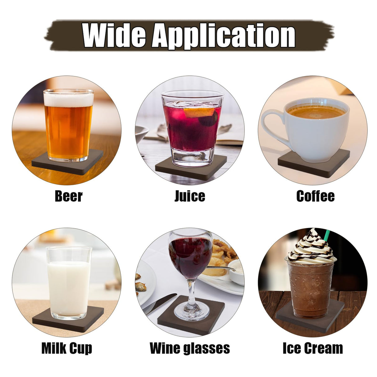 SIJDIEE 4 Inch Wood Drink Coasters, 12 Pack Square Bulk Wooden Coasters with Non-Slip Silicon Dot Stickers for Bar Kitchen Home Dinner Table Decor SIJDIEE