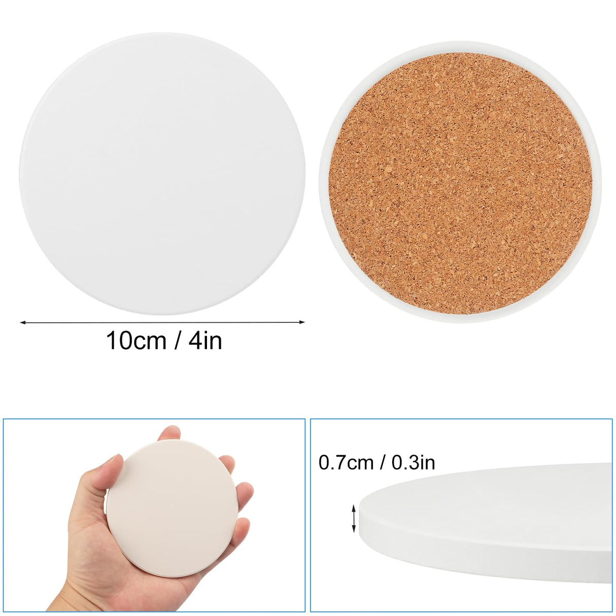 30 Pieces 4 Inch Round Blank Ceramic Coasters, Unglazed Ceramic Tiles Coasters, Ceramic Tiles with Cork Backing Pads for Painting, DIY Crafts, GNIEMCKIN