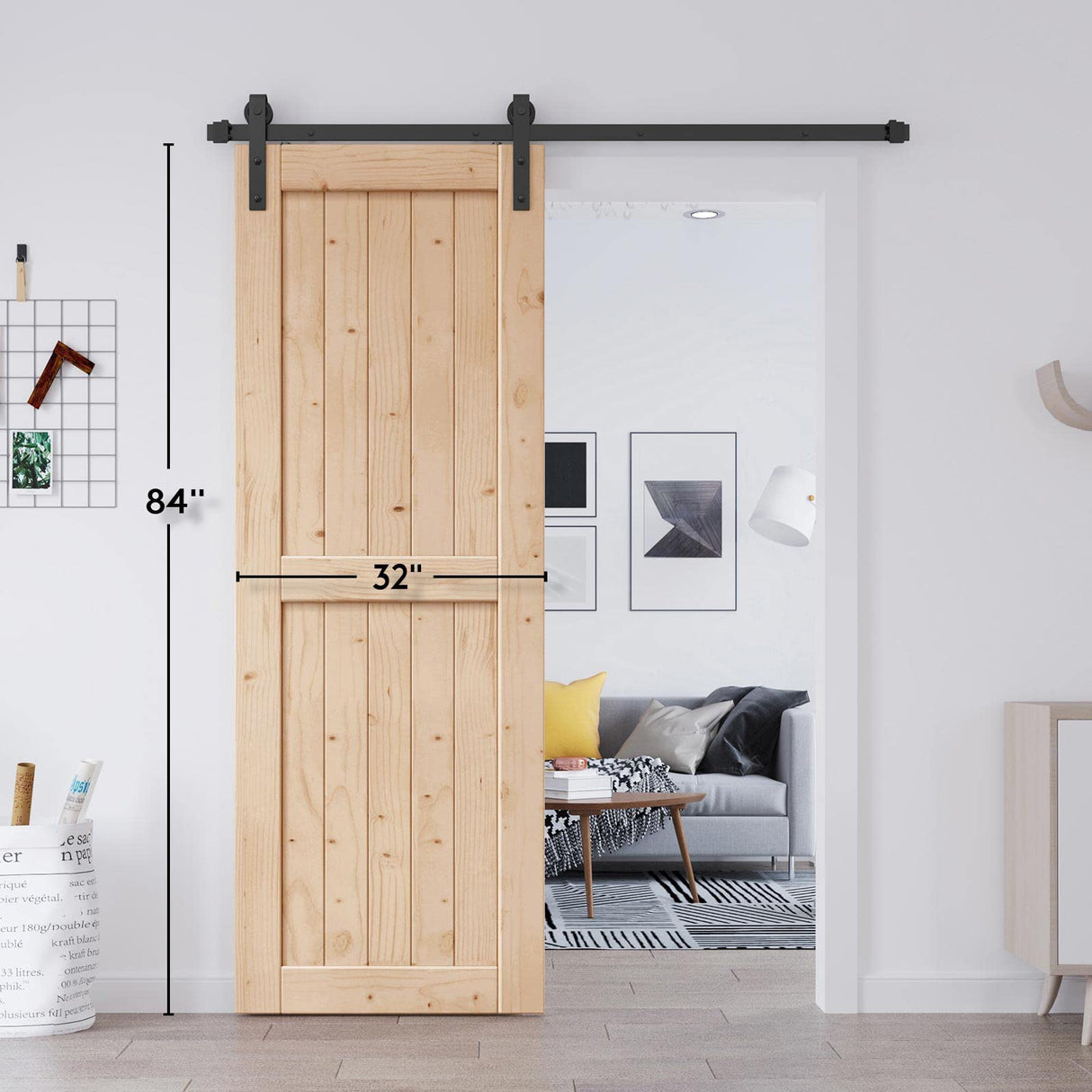 EaseLife 32in x 84in Sliding Barn Wood Door,Interior Doors,DIY Assemblely,Solid Natural Spruce Panelled Slab,Easy Install,Apply to Rooms & Storage EaseLife