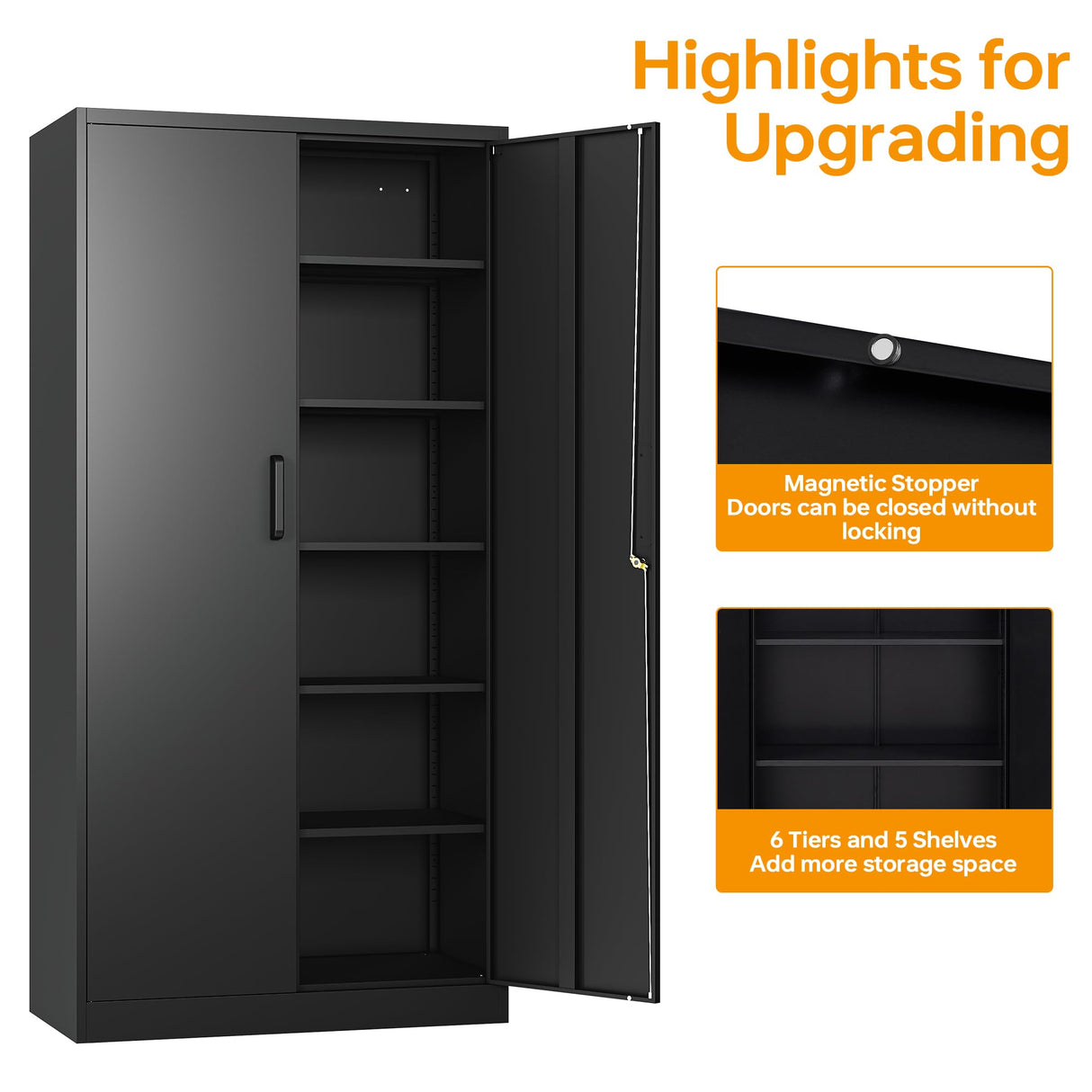 STANI Metal Storage Cabinet, Locking Metal Storage Cabinet with 4 Adjustable Shelves, 71”H×32”W×16”D Tall Metal Storage Cabinet for STANI