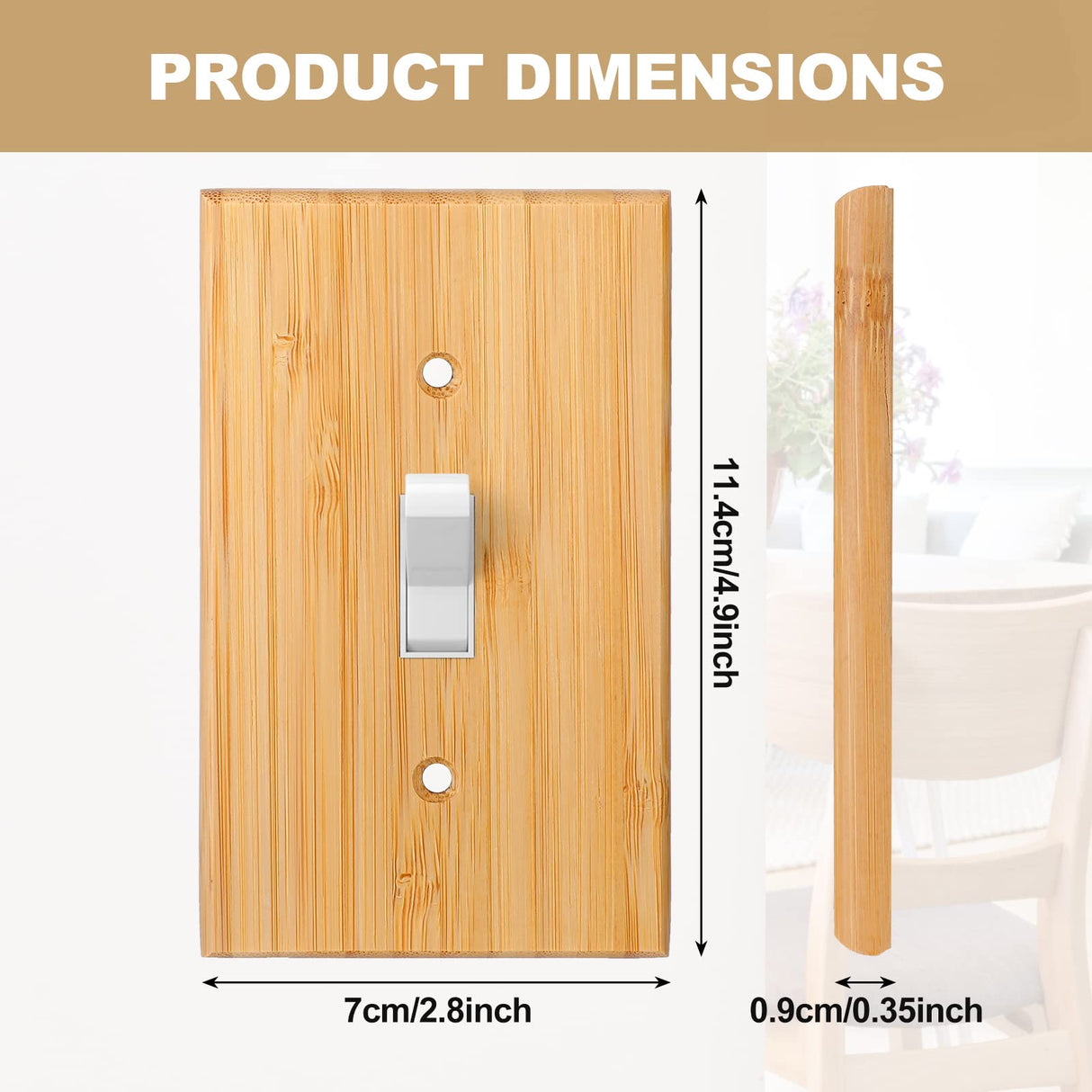 Pinkunn 10 Pieces Solid Wood Light Switch Plate Outlet Covers 4.5 x 2.76 Inch Bamboo Wooden Decorative Wall Plate for Bedroom Kitchen Home (Single Pinkunn