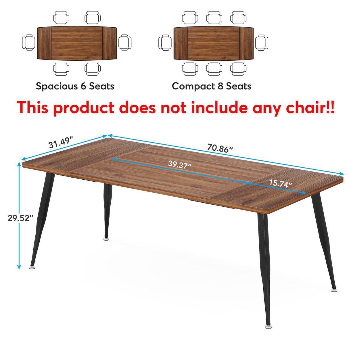 Tribesigns 6FT Conference Table, Rectangular Meeting Room Tables, Modern Industrial Seminar Table Boardroom Desk with Metal Legs for Office, 70.8’’ L Tribesigns