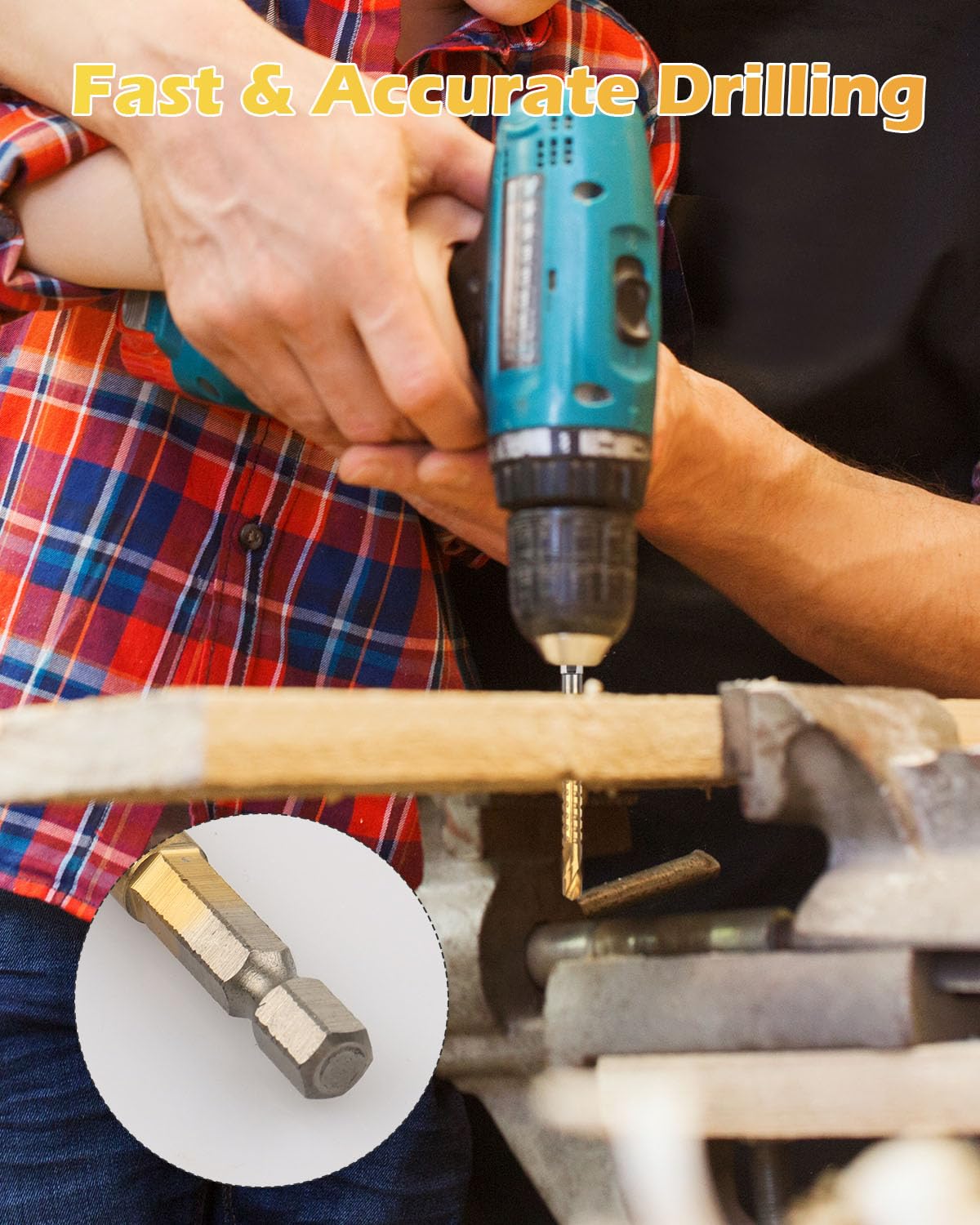 AOKLIT 6 Pack Titanium Coated HSS Twist Drill Bit, 3-8mm Hex Shank Serrated Cutting Drill Bit Woodworking Tools for Wood Metal Plastic Hole AOKLIT