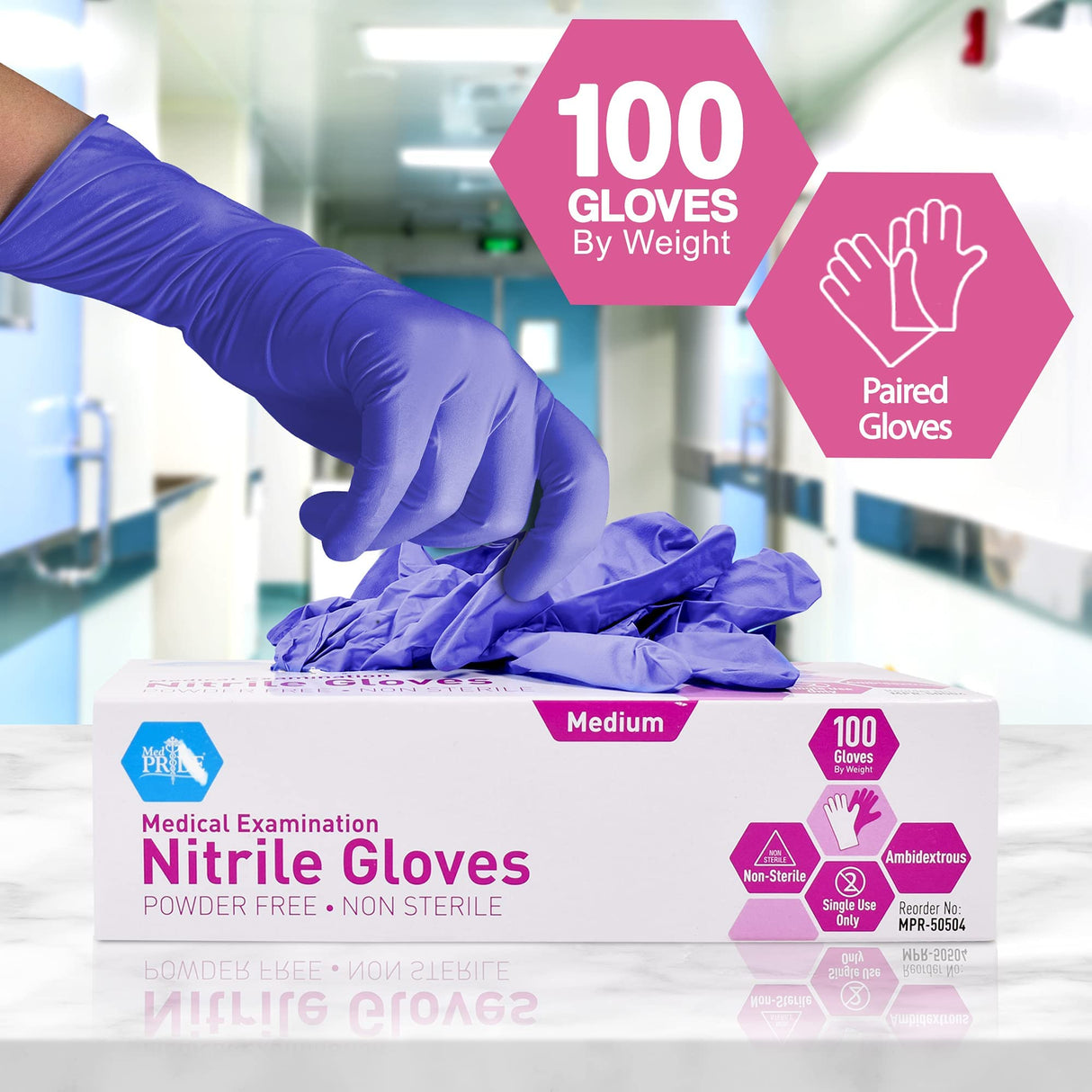 MedPride Powder-Free Nitrile Exam Gloves, Large, Large (Pack of 100) MED PRIDE